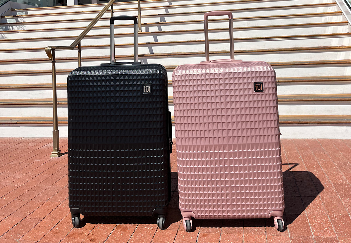 Ful Geo Collection Checked Luggage Rose Gold Black Spinner Suitcase