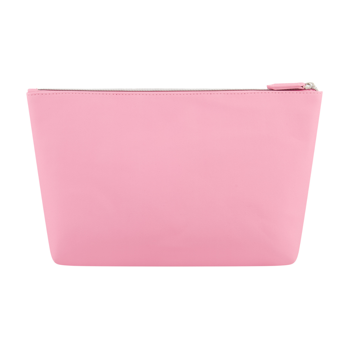 Baby Pink Officially licensed trapezoid-shaped Barbie name bold retro-inspired font heart logo zippered closure opens to a spacious interior cosmetic makeup bag back view