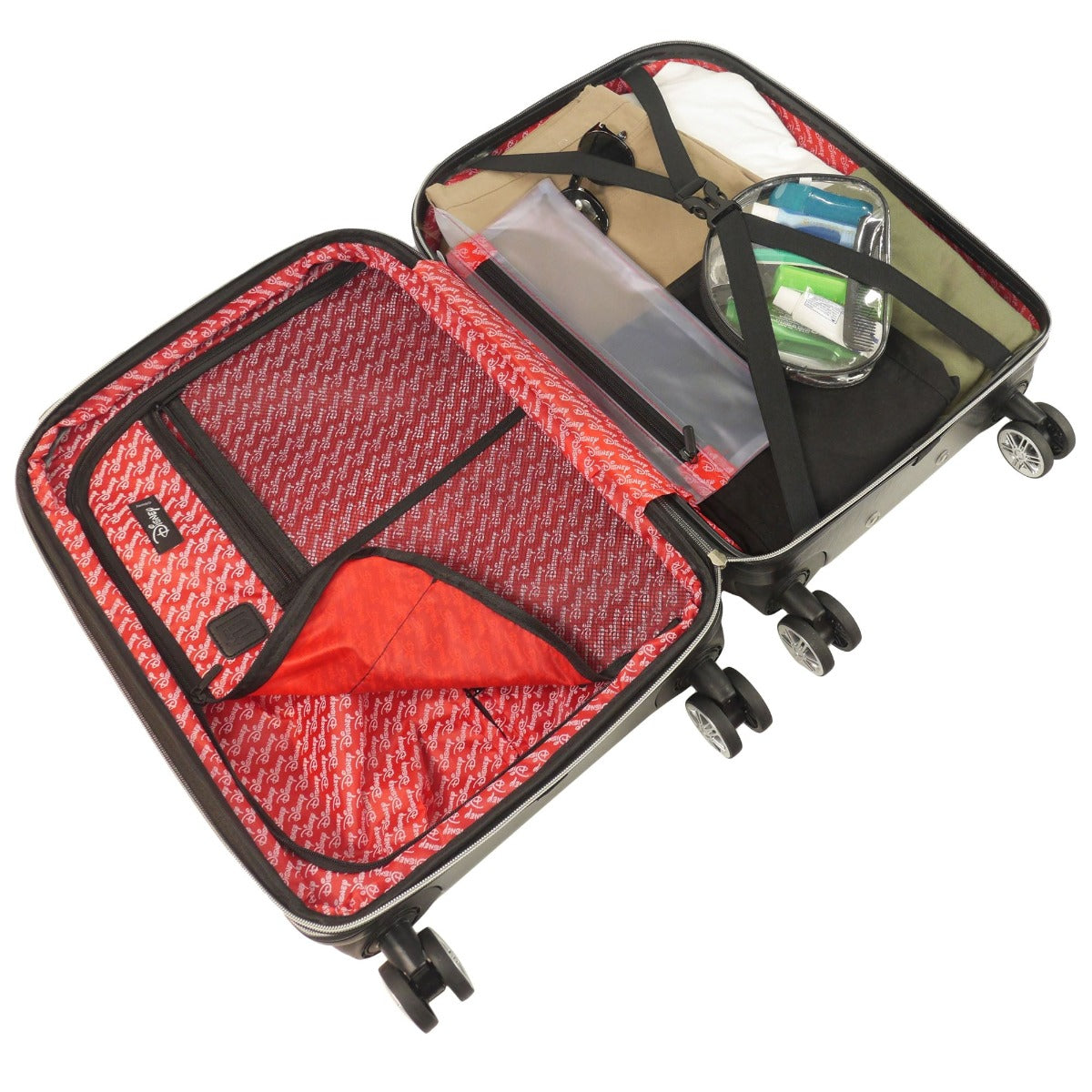 Black Disney Mickey Mouse textured raised shape 22.5 inch hardside spinner suitcase with ID tags - best carry-on luggage for travel