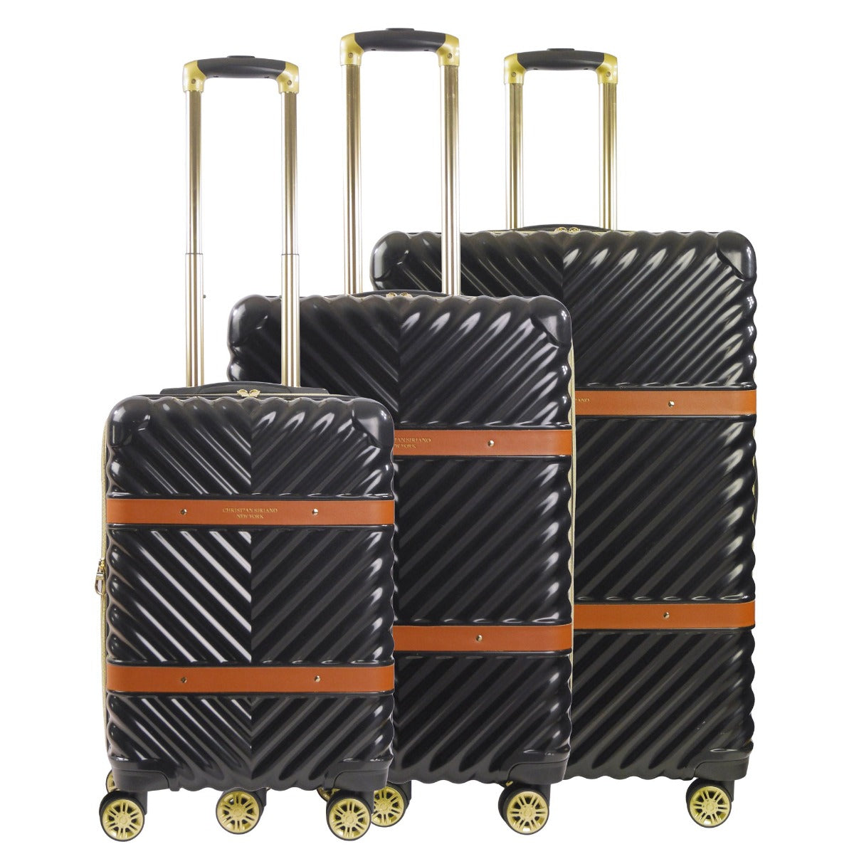 Christian Siriano New York Stella hardside spinner 3 piece suitcase set black - best durable luggage sets for travelling
