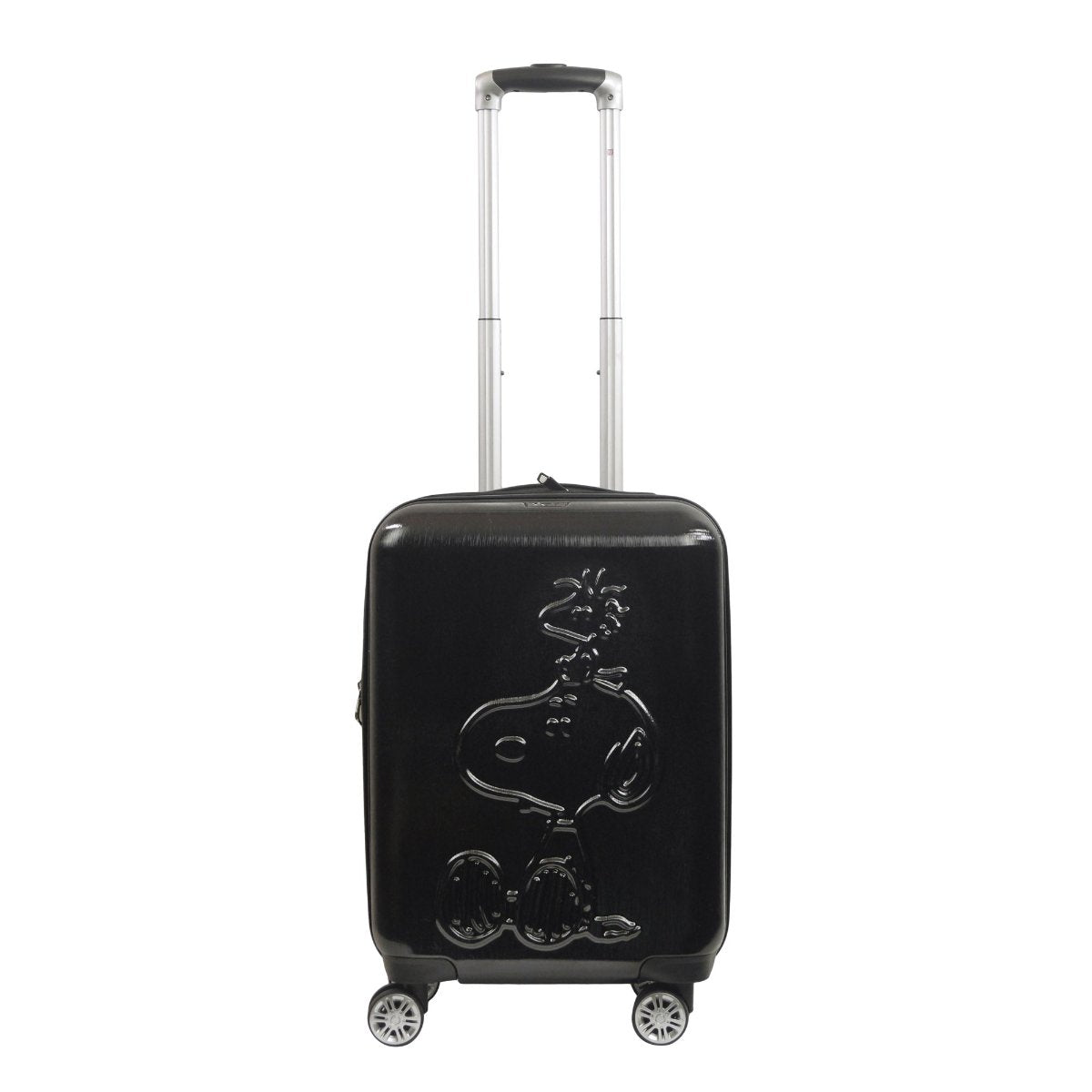 Peanuts Snoopy & Woodstock Embossed Molded Hardside 22" Caryon black carry-on spinner suitcase rolling luggage by Ful