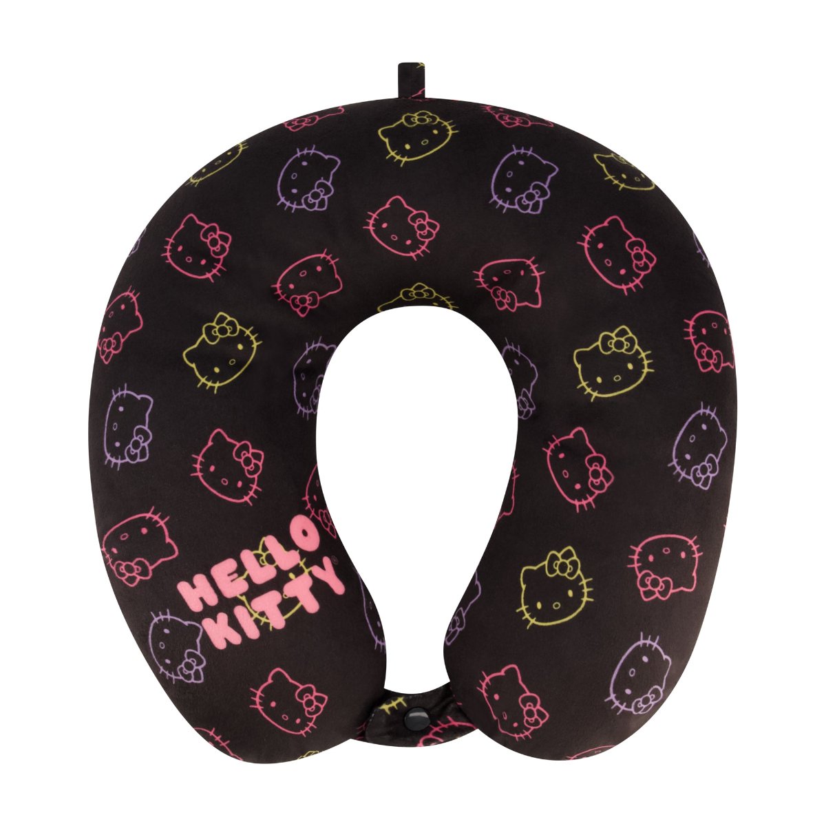 Black Premium Memory Foam Comfort colorful Hello Kitty face outlines Snap Closure Compact and Travel-Friendly Sized at 13 x 13 inches