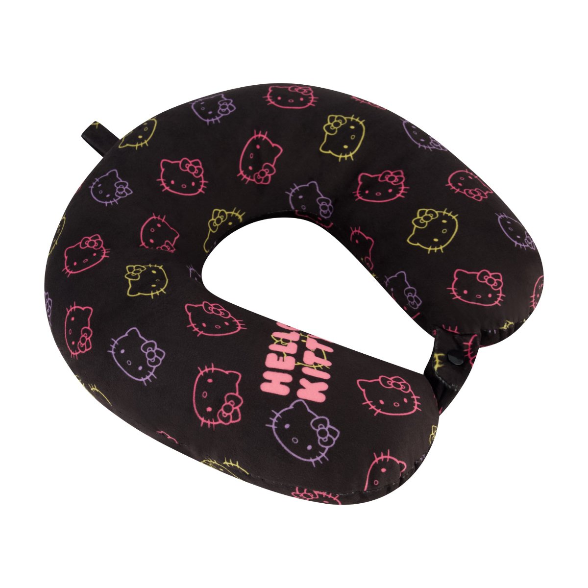 Black Premium Memory Foam Comfort colorful Hello Kitty face outlines Snap Closure Compact and Travel-Friendly Sized at 13 x 13 inches