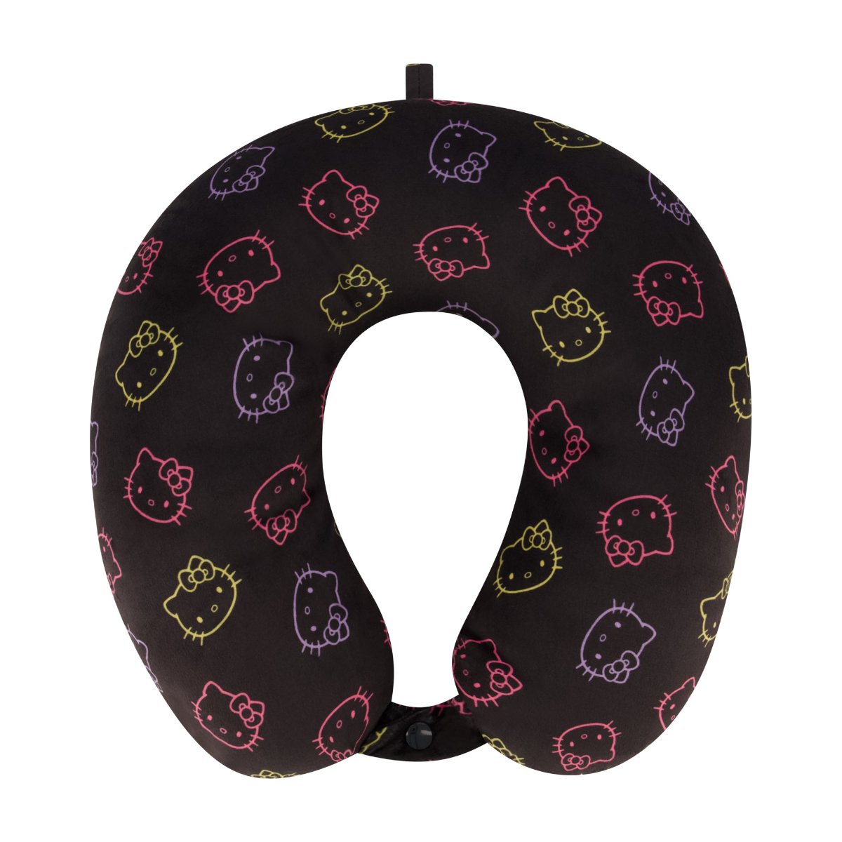 Black Premium Memory Foam Comfort colorful Hello Kitty face outlines Snap Closure Compact and Travel-Friendly Sized at 13 x 13 inches