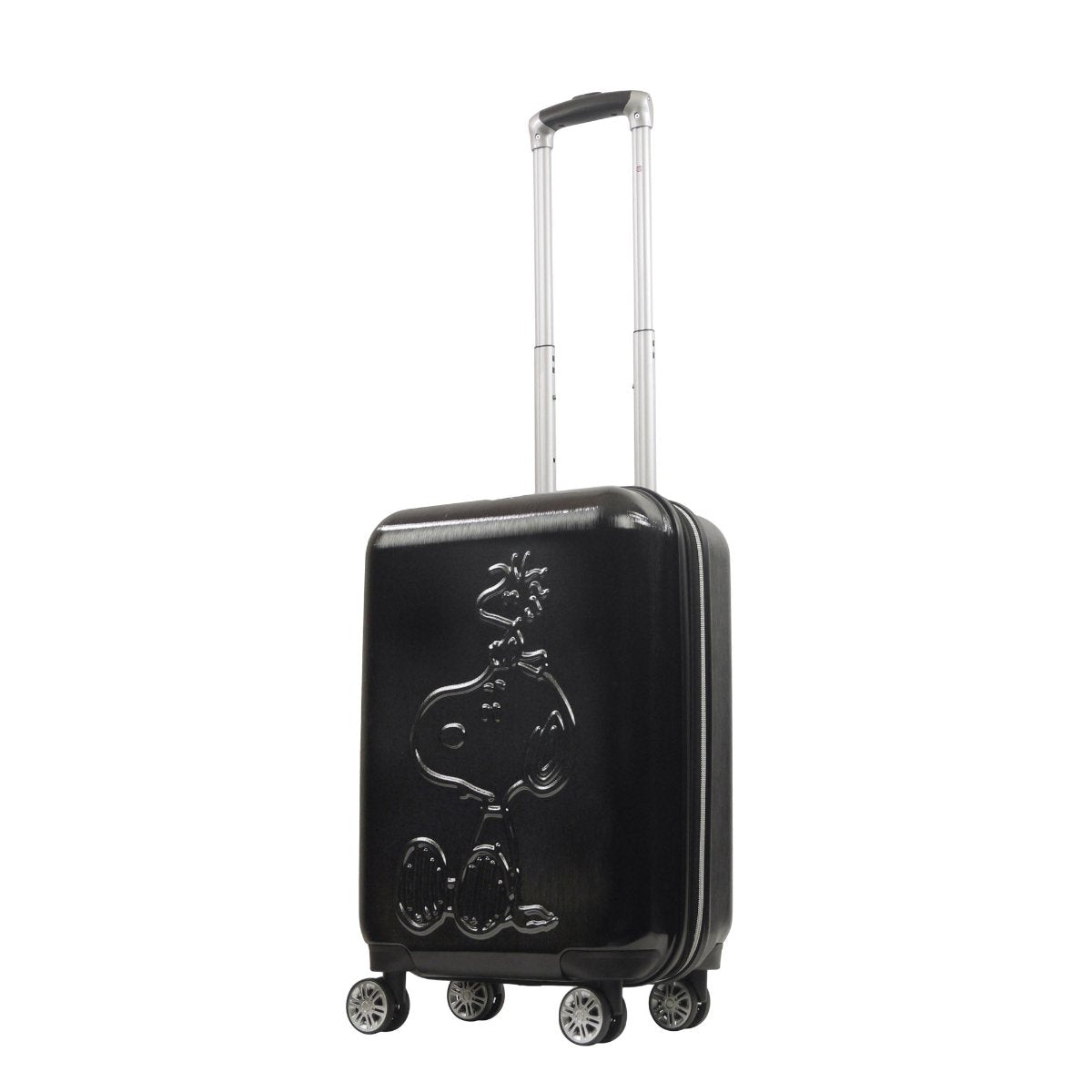Peanuts Snoopy & Woodstock embossed molded hardside 22" black carry-on spinner suitcase rolling luggage by Ful