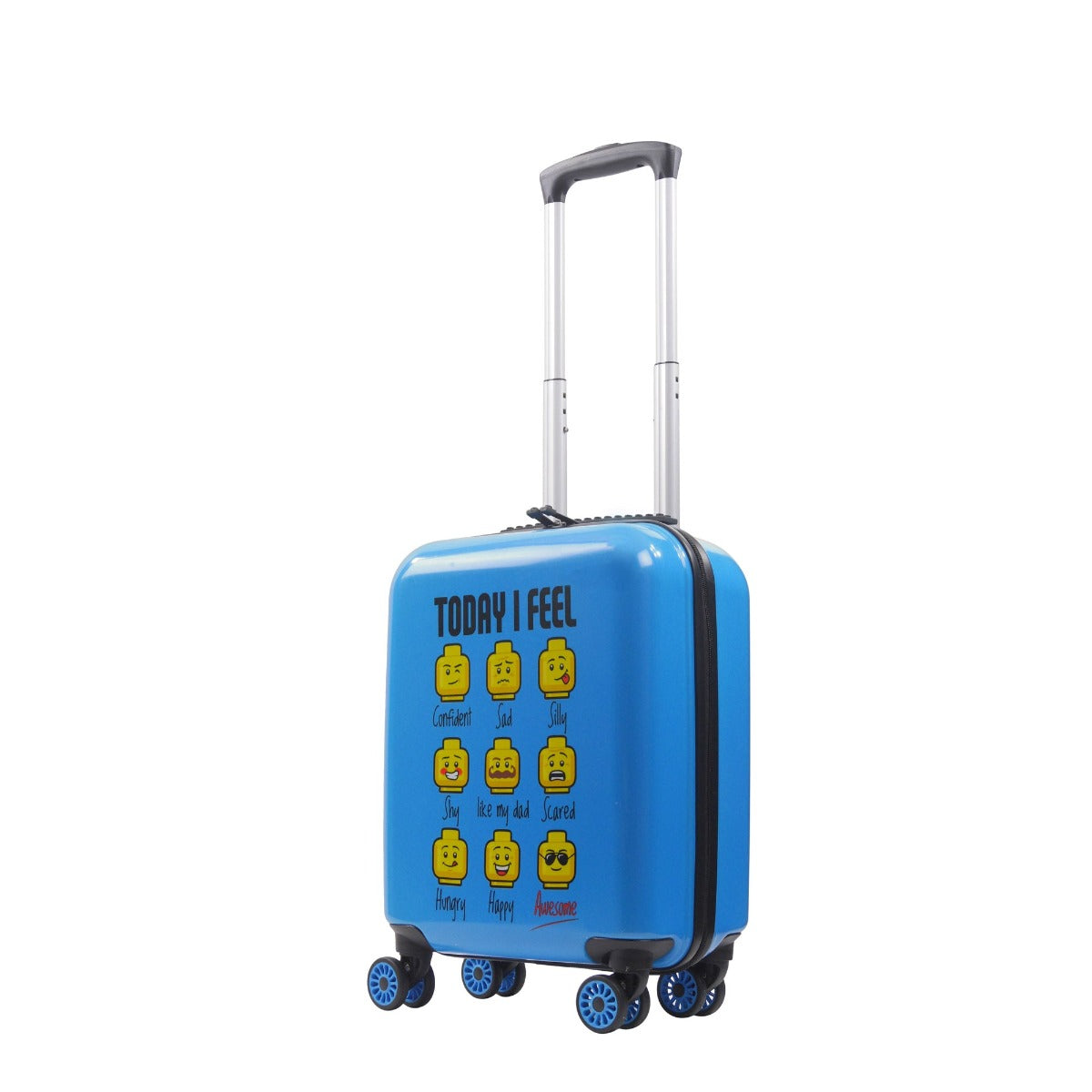 Light Blue Lego Play Date Minifigures Today I Feel 18" kids carry-on rolling luggage spinner suitcase