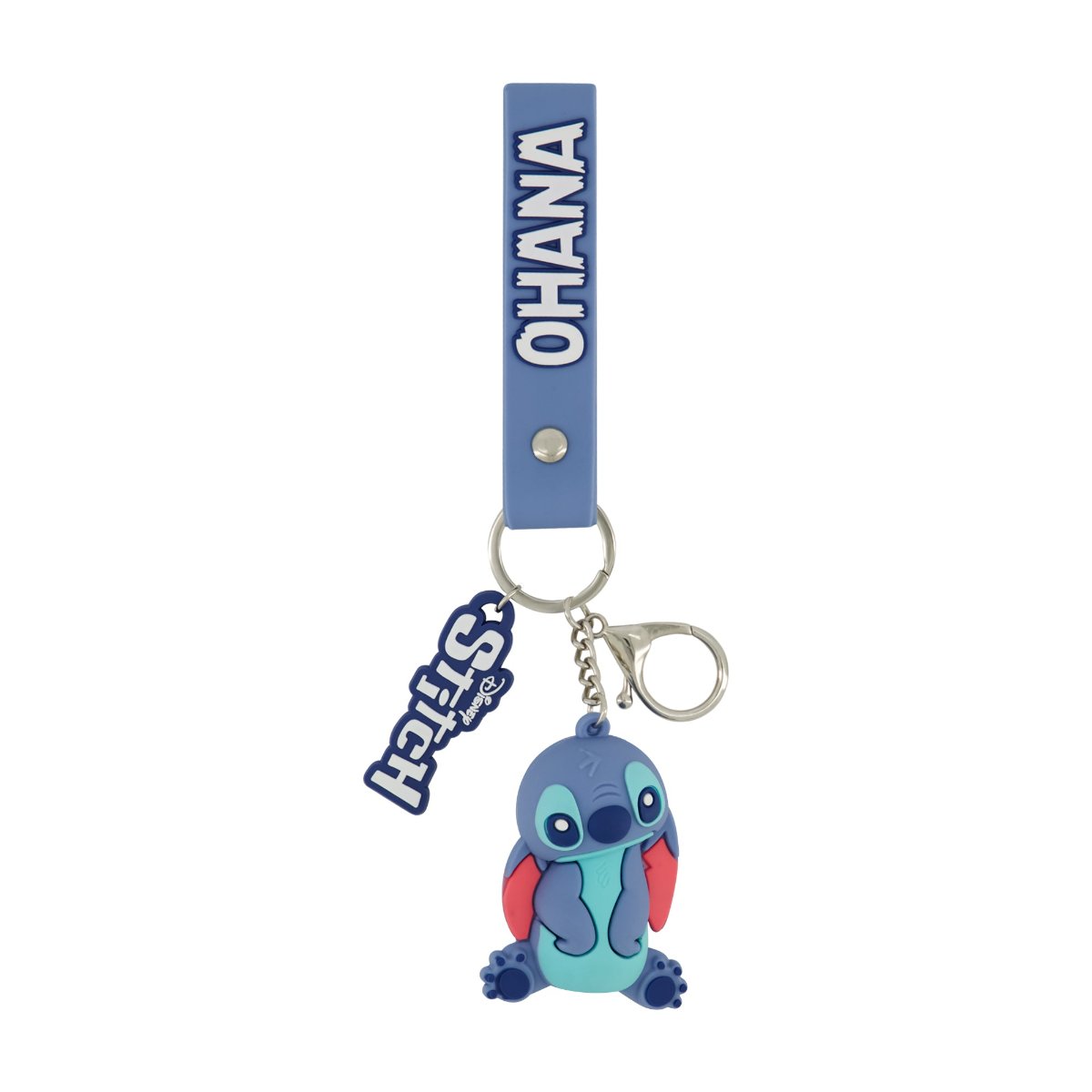 Blue Disney Keychain featuring a charming "Ohana" wrist strap, a playful charm Stitch figure, and a gentle-sounding bell, this lanyard combines fun with functionality. This is a must-have for fans of Lilo & Stitch.