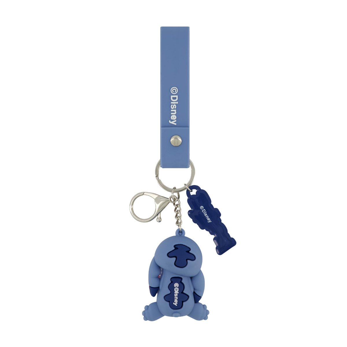 Blue Disney Keychain featuring a charming "Ohana" wrist strap, a playful charm Stitch figure, and a gentle-sounding bell, this lanyard combines fun with functionality. This is a must-have for fans of Lilo & Stitch back view.