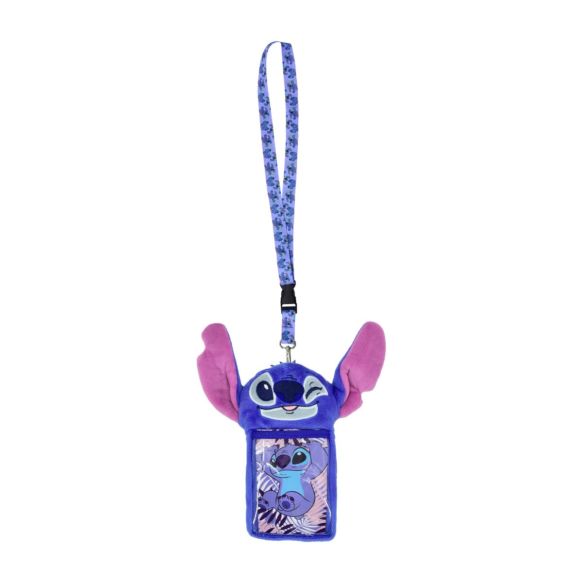 Blue Disney Lanyard and ID Holder features a plush Stitch design with a cheerful expression, making it both a functional and fun accessory. Ideal for holding ID cards, badges, and more, it keeps essentials secure and easily accessible. The lanyard includes a detachable clip, adding versatility for use at work, school, or on the go.