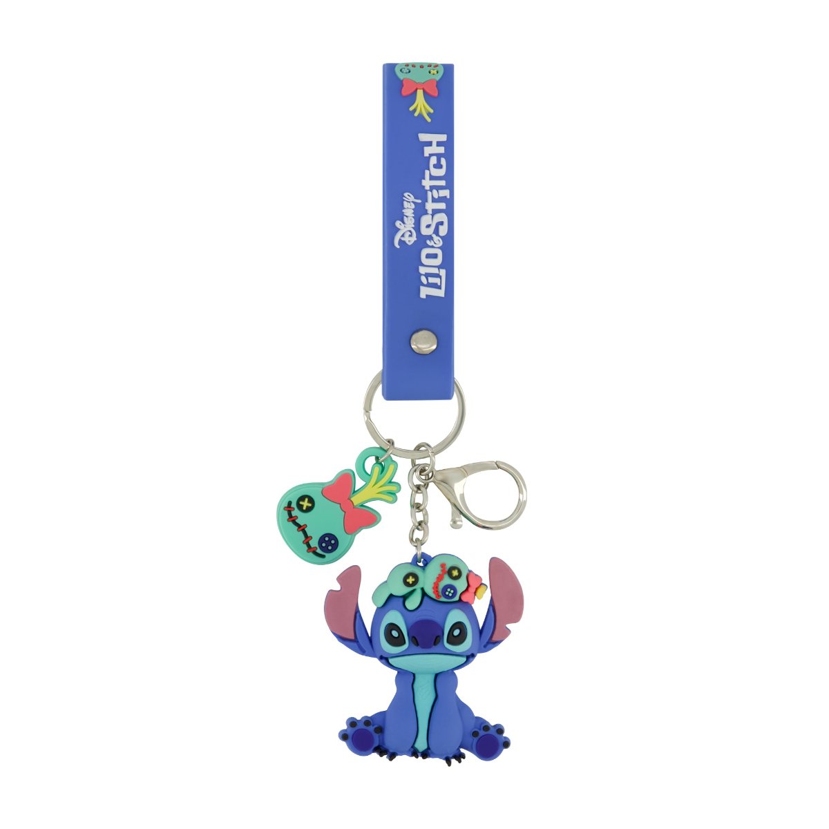 Blue Disney lanyard keychain set featuring Stitch and Scrump offering a fun accessory to keep your keys, ID, or small items organized and easily accessible.