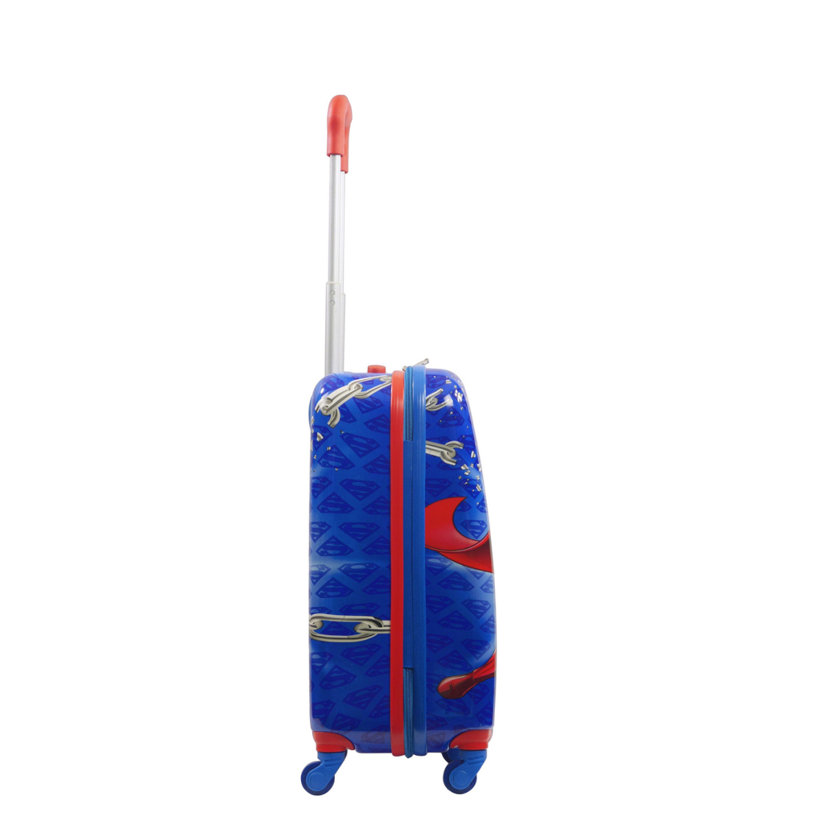 WB Superman kids 20.5-inch Hardside spinner carry-on blue rolling luggage side view