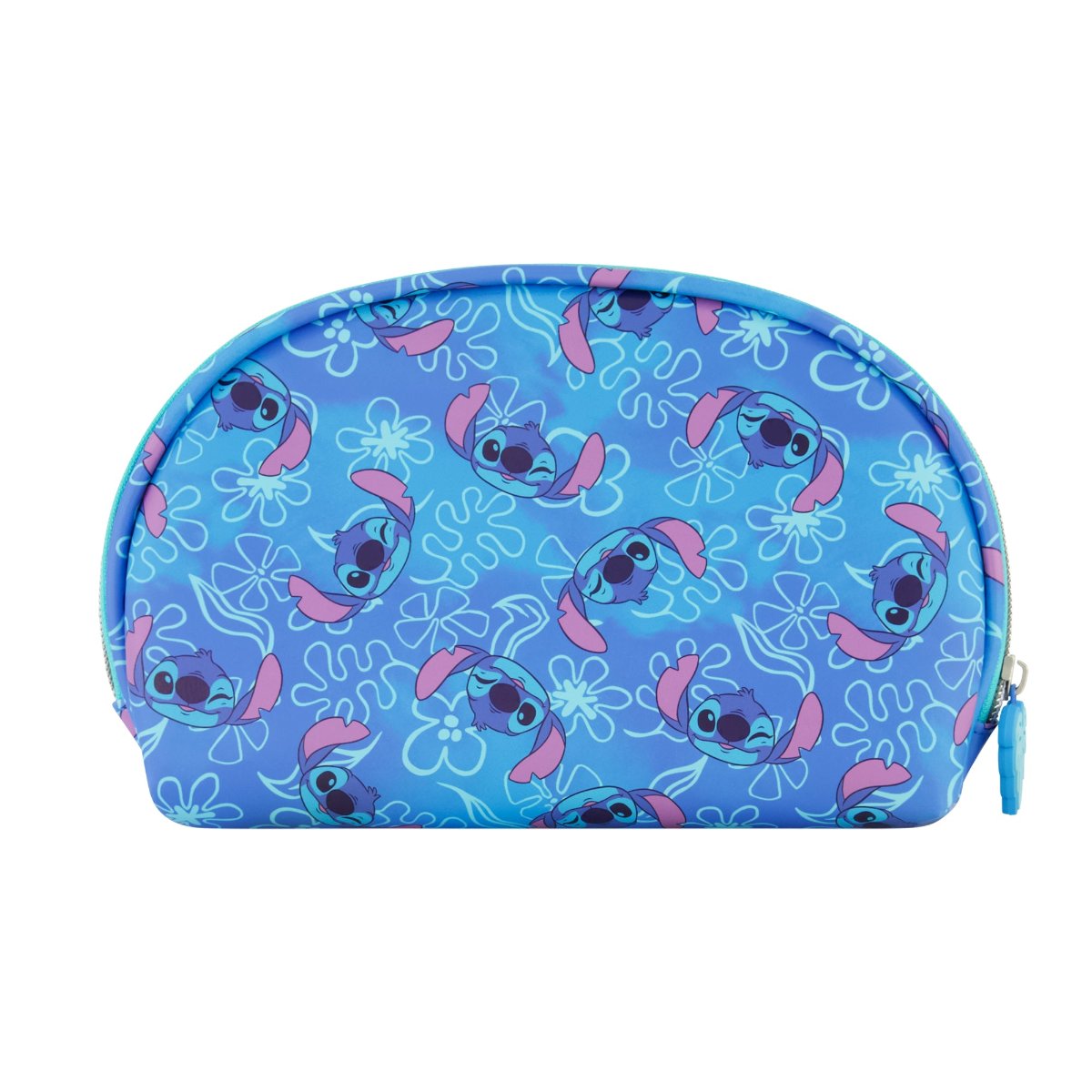 Blue Disney 2-Piece Travel Cosmetic Case Set, featuring the Stitch includes a large cosmetic case and a smaller pouch, both adorned with a playful all-over Stitch print. Both pieces are perfect for keeping your beauty essentials, toiletries, and accessories organized on the go.