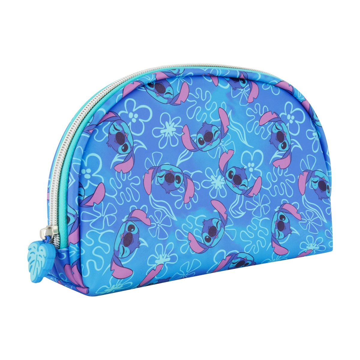 Blue Disney 2-Piece Travel Cosmetic Case Set, featuring the Stitch includes a large cosmetic case and a smaller pouch, both adorned with a playful all-over Stitch print. Both pieces are perfect for keeping your beauty essentials, toiletries, and accessories organized on the go.