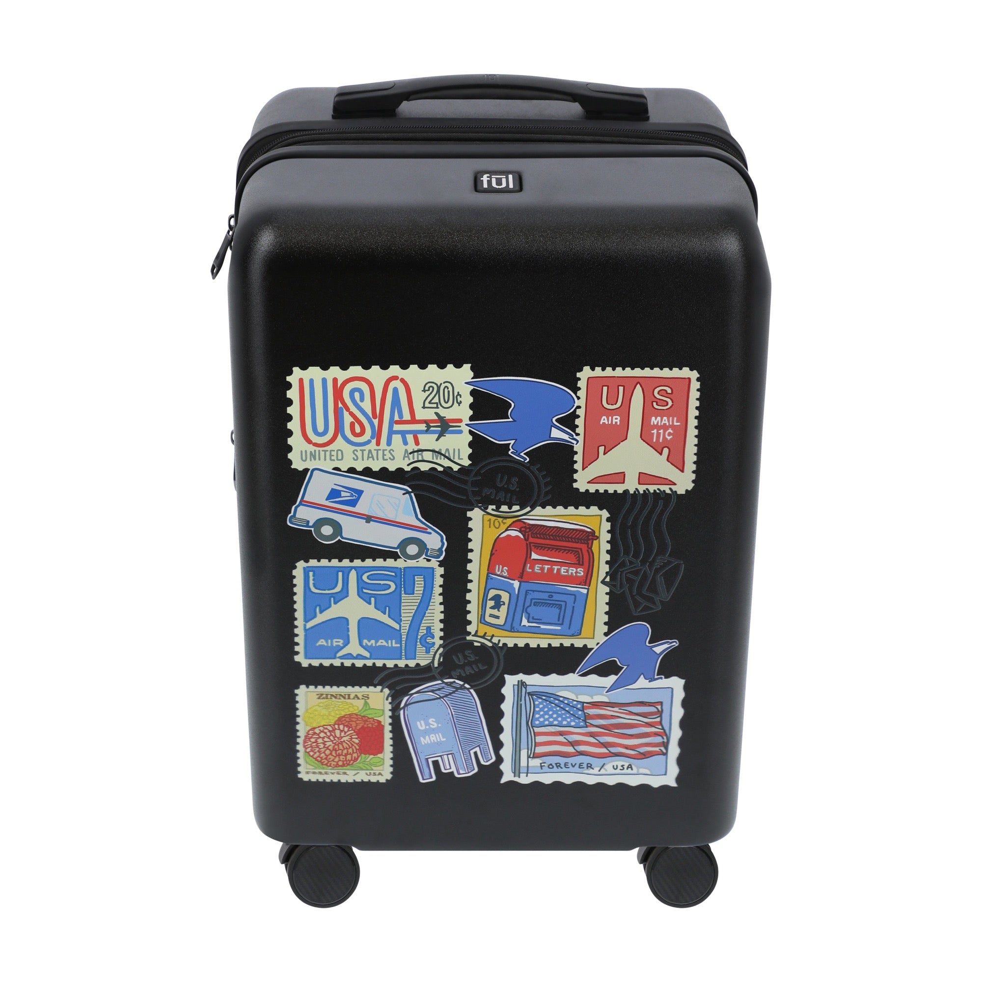 Black USPS 22.5" carry-on spinner suitcase luggage by Ful