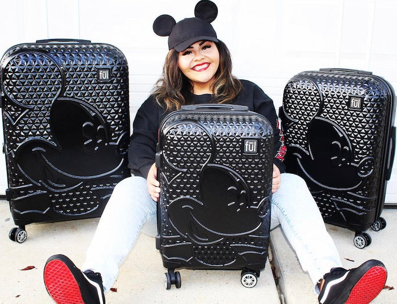 Disney Mickey Mouse FŪL hard case spinner rolling suitcases 3 piece set ful black luggage
