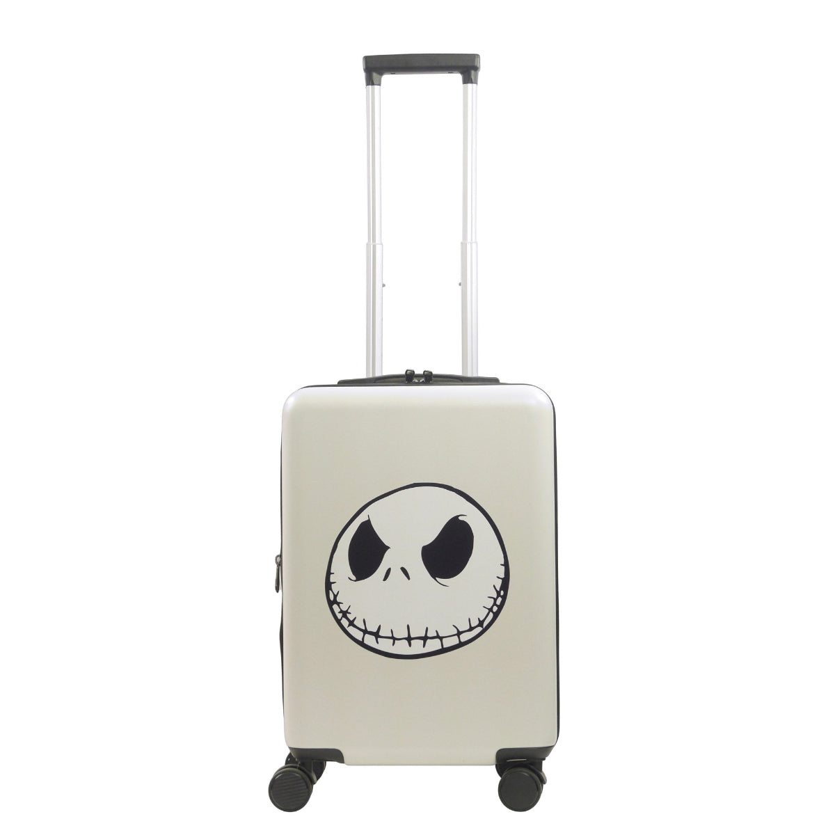 Ready for a spooktacular adventure with this Disney Nightmare Before Christmas Jack 22.5" white carry-on luggage spinner suitcase, a bold statement piece.