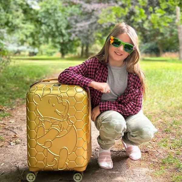Gold Disney Winnie the Pooh 22.5" hardside spinner carry on luggage - best rolling suitcase for travel