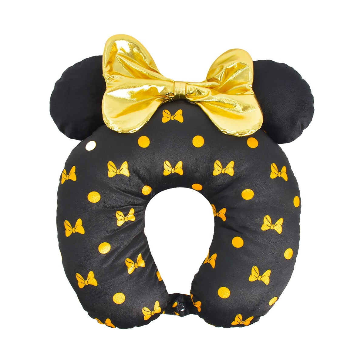 Disney Minnie Mouse black and gold travel neck pillow with 3d ears and bow