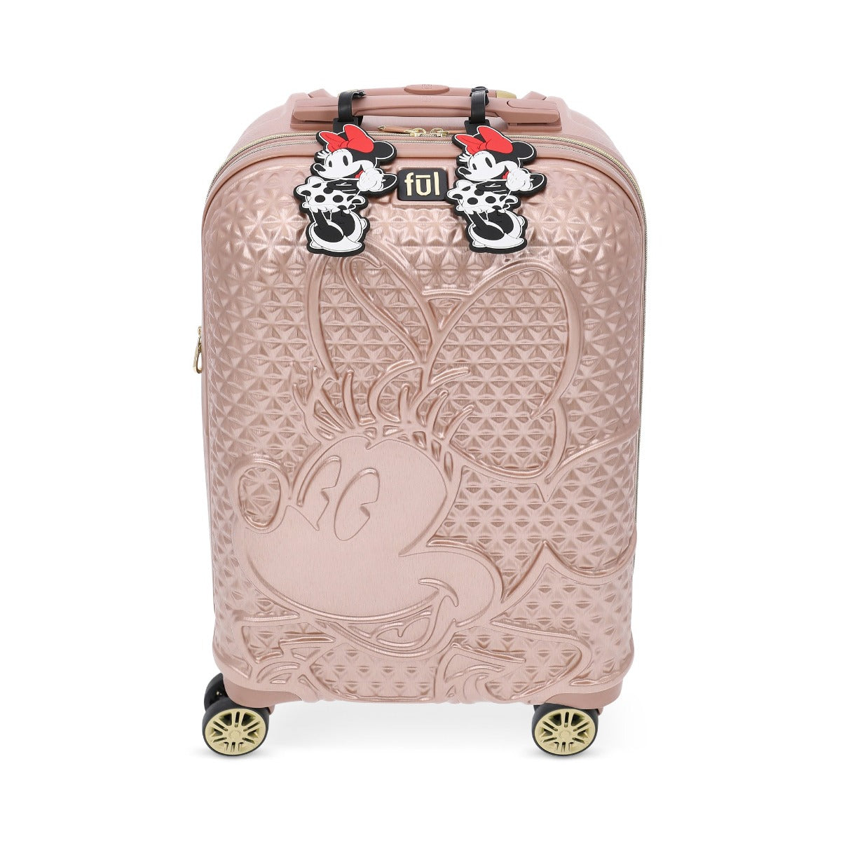 Rose gold Ful Disney Minnie Mouse textured carry-on hardside spinner suitcase luggage 22.5" with 2 id tags