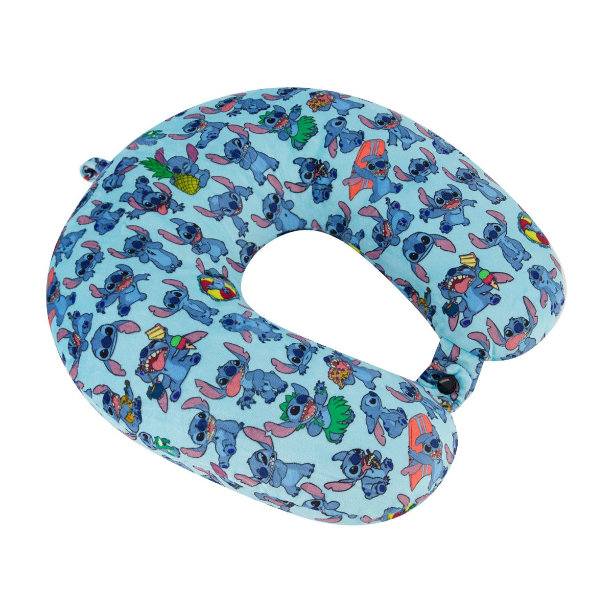 Stitch kids neck pillow with button closure in light blue - kids supportive travelling neck pillows
