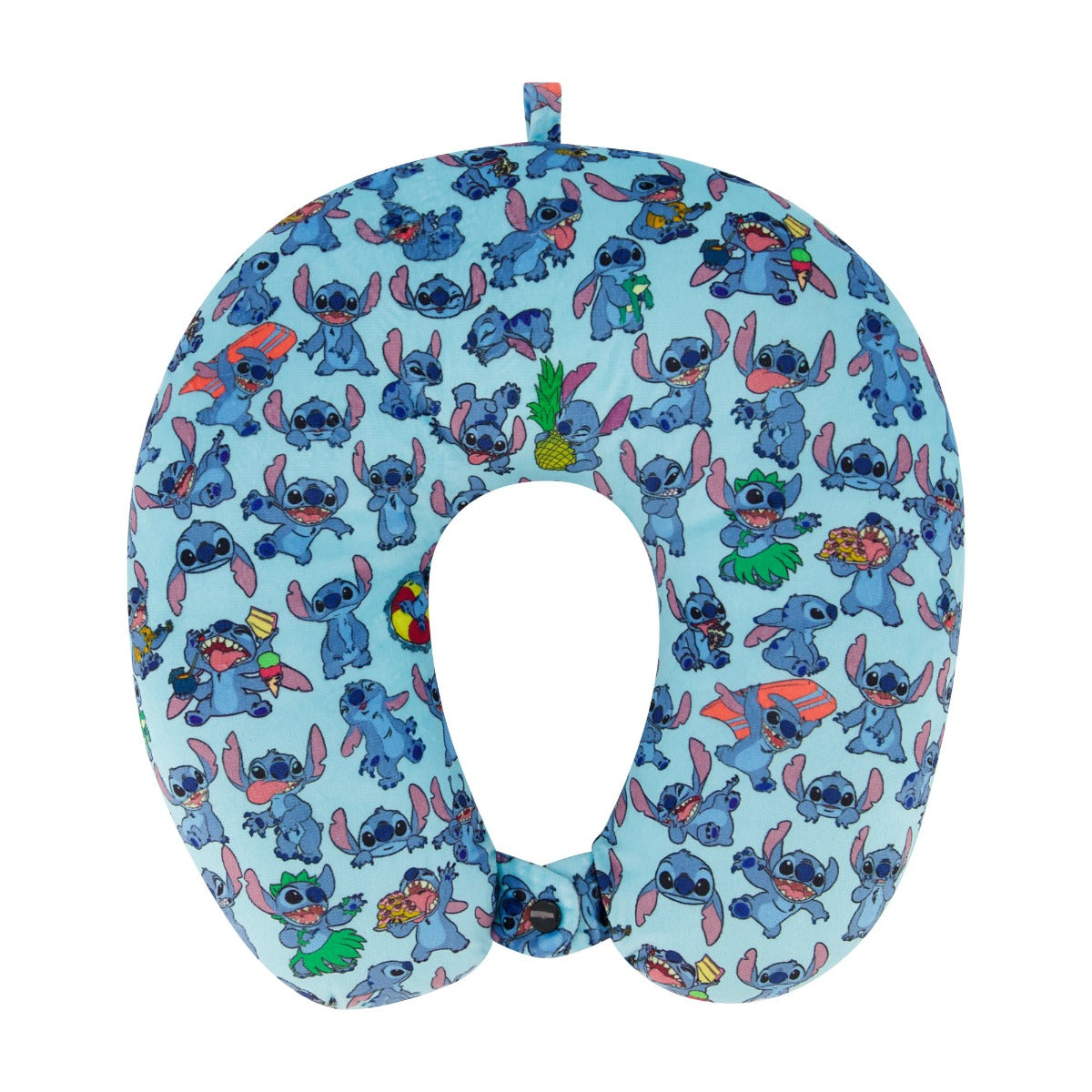 Stitch kids neck pillow with button closure in light blue - best comfortable supportive travel neck pillows