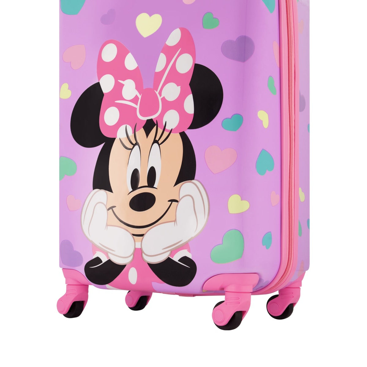 Pink Disney Ful Minnie Mouse hearts all over print 21 inch kids hardside rolling luggage
