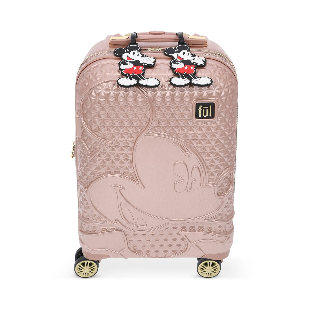 Rose gold Ful Disney Mickey Mouse 22.5" carry-on hardside spinner suitcase luggage with 2 id tags