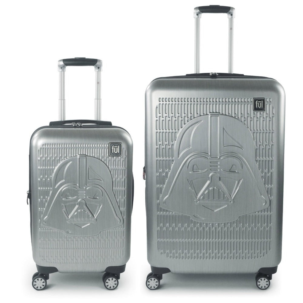 FUL Star Wars Darth Vader Embossed 2 Piece spinner suitcase set hard sided 29 inch checked luggage 21 inch carry on silver grey