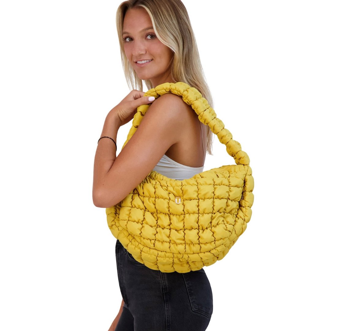 Mustard yellow quilted puffer slouchy Handbag Bag - cute stylish handbags & bags by Ful