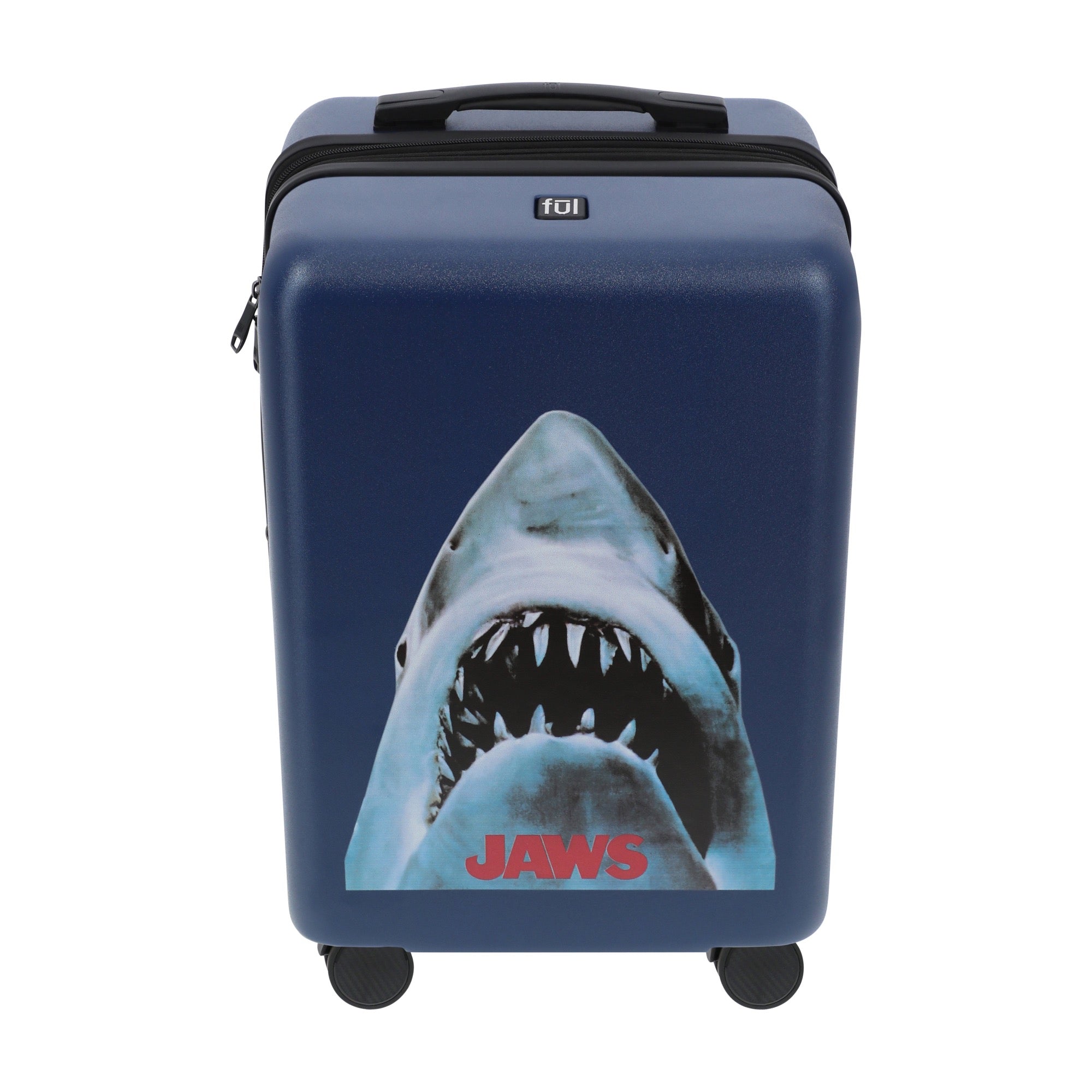 Navy blue NBC studios jaws 22.5" carry-on spinner suitcase luggage by Ful