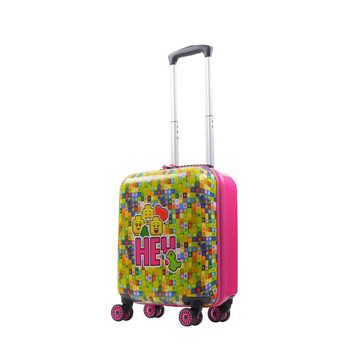 Pink Lego Play Date Hey Minifigures 18" kids carry-on rolling luggage spinner suitcase