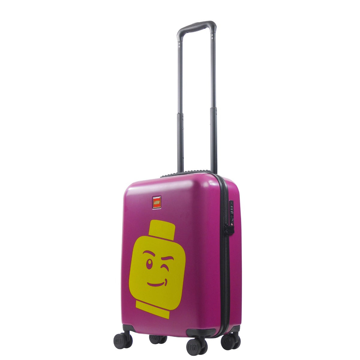 Pink Lego Colourbox Mini-figure Head 23" carry-on rolling luggage spinner suitcase