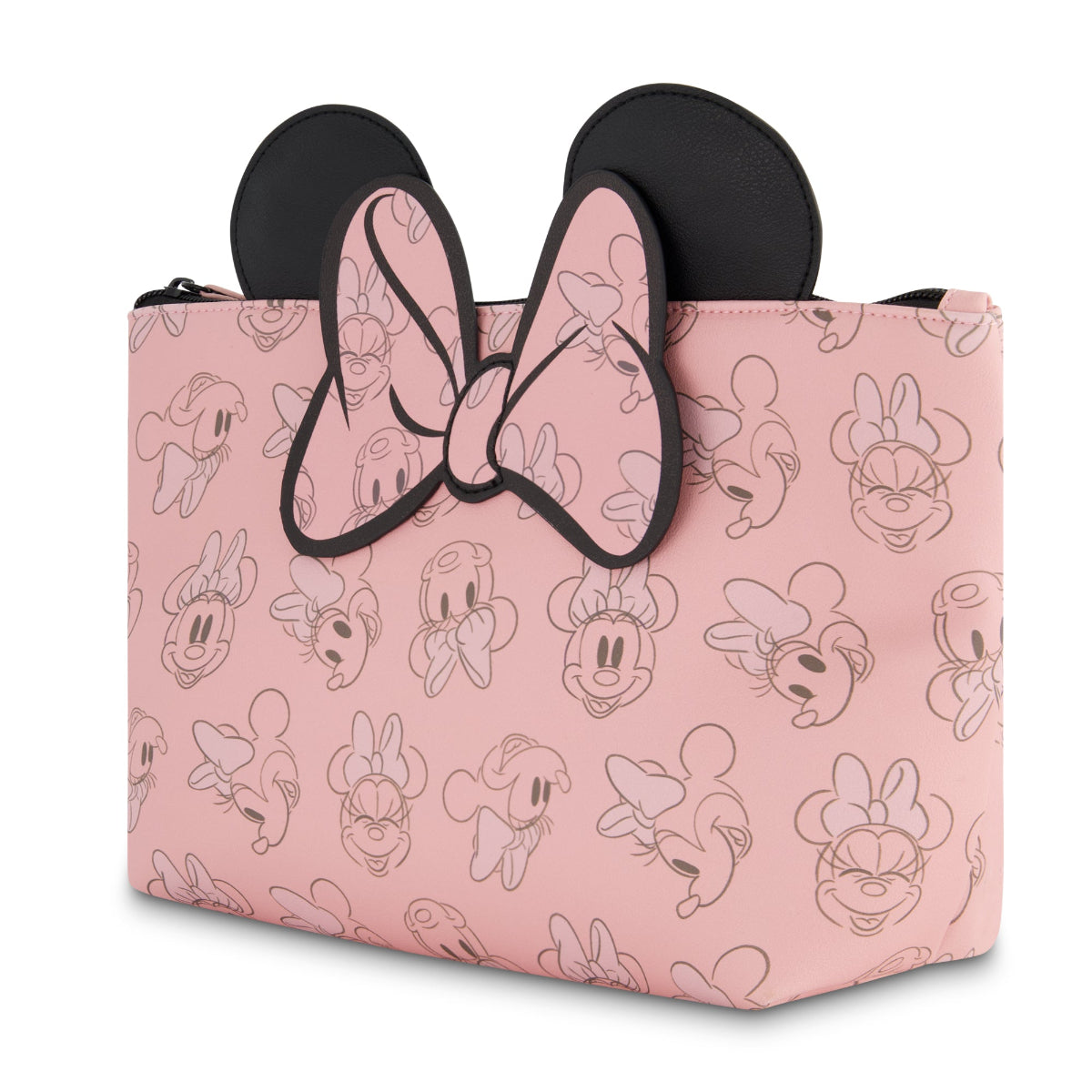 Officially licensed Disney Minnie Mouse 3D bow and ears pink cosmetic bag for Disney fans of all ages, perfect for holding all your beauty essentials.