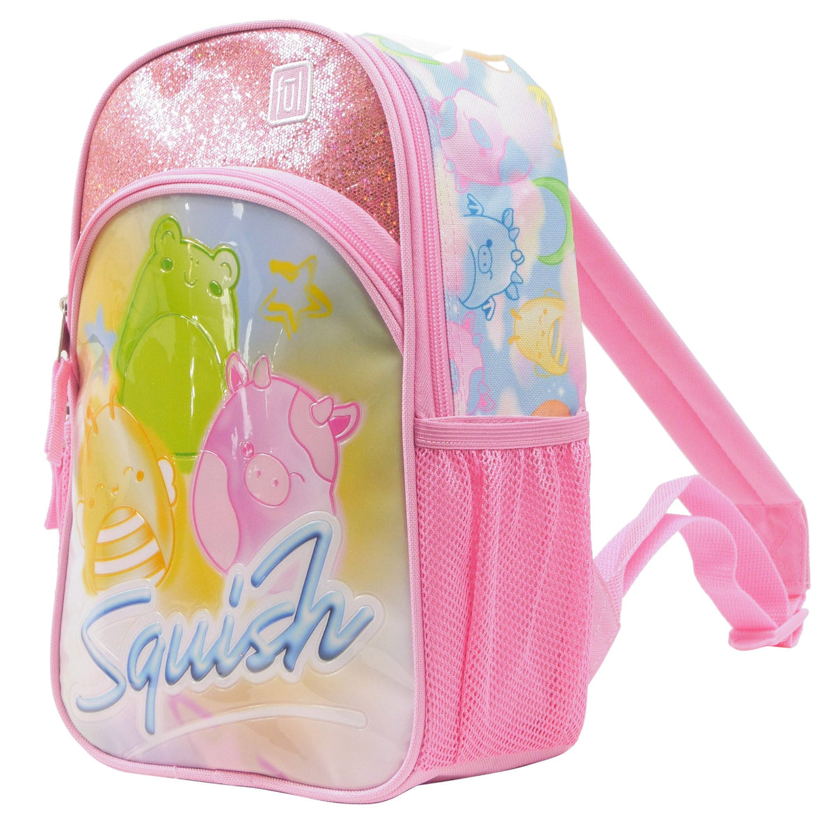 Officially licensed Squishmallows Clouds 2-piece luggage spinner suitcase set by FUL featuring a 21" hard-shell carry-on suitcase and a matching 13" backpack.
