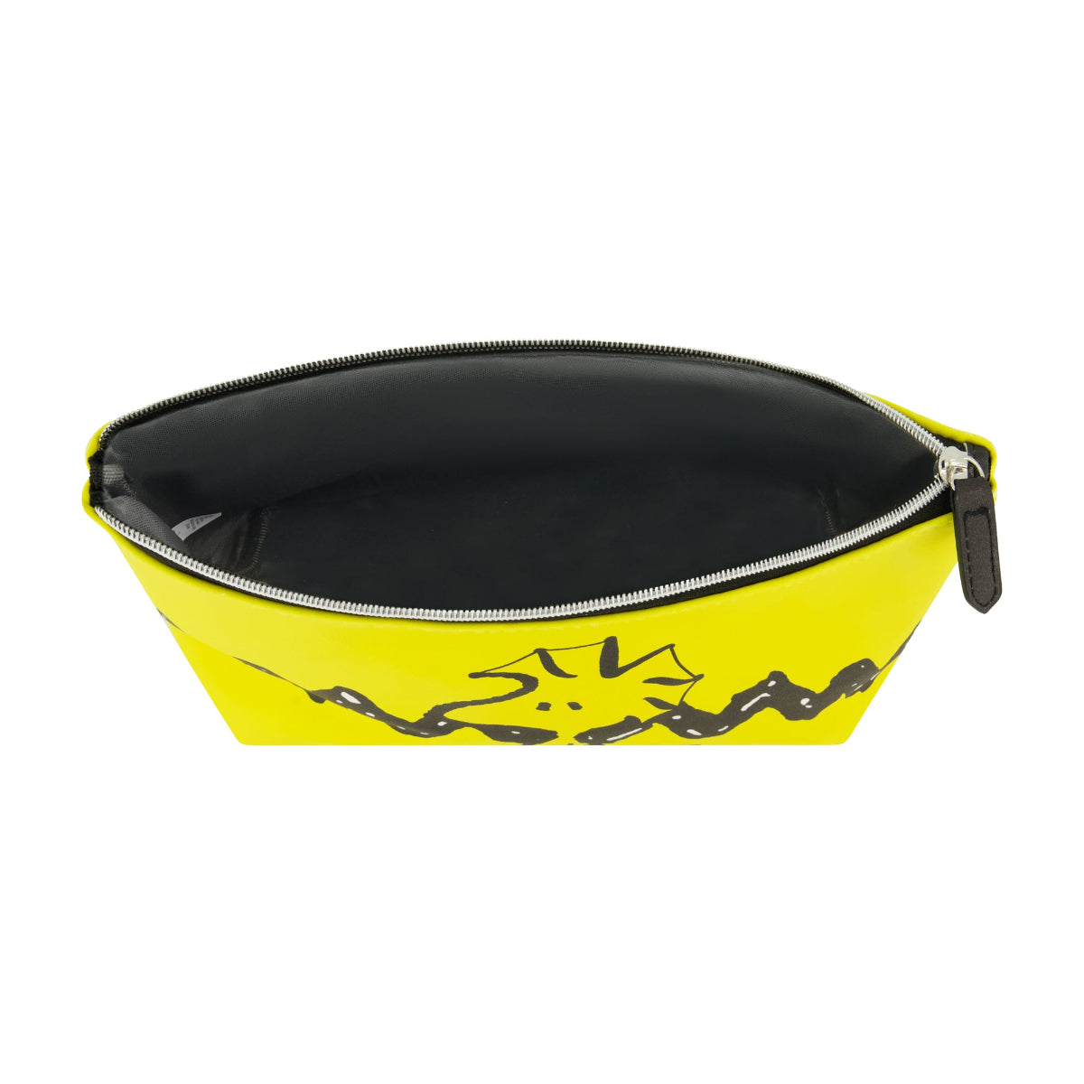 Peanuts Woodstock cosmetic bag featuring a bright yellow design with Woodstock