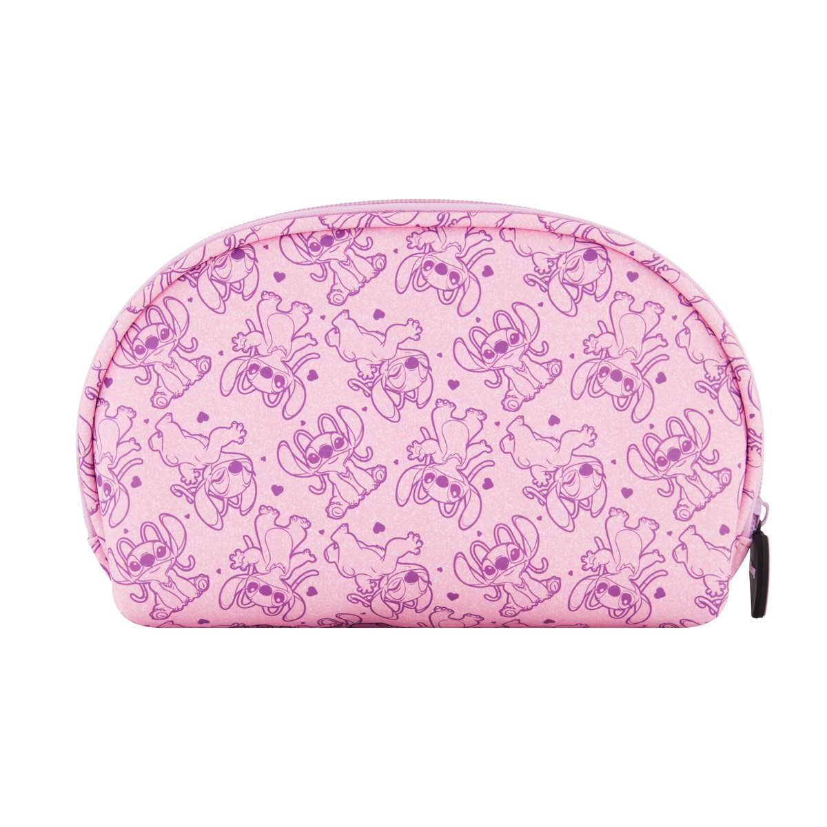 Pink Disney Lilo & Stitch 2-Piece Travel Cosmetic Case Set, featuring the adorable Angel includes a large cosmetic case and a smaller pouch, both adorned with a playful all-over Angel print. Both pieces are perfect for keeping your beauty essentials, toiletries, and accessories organized on the go, with charming heart-shaped zipper pulls.