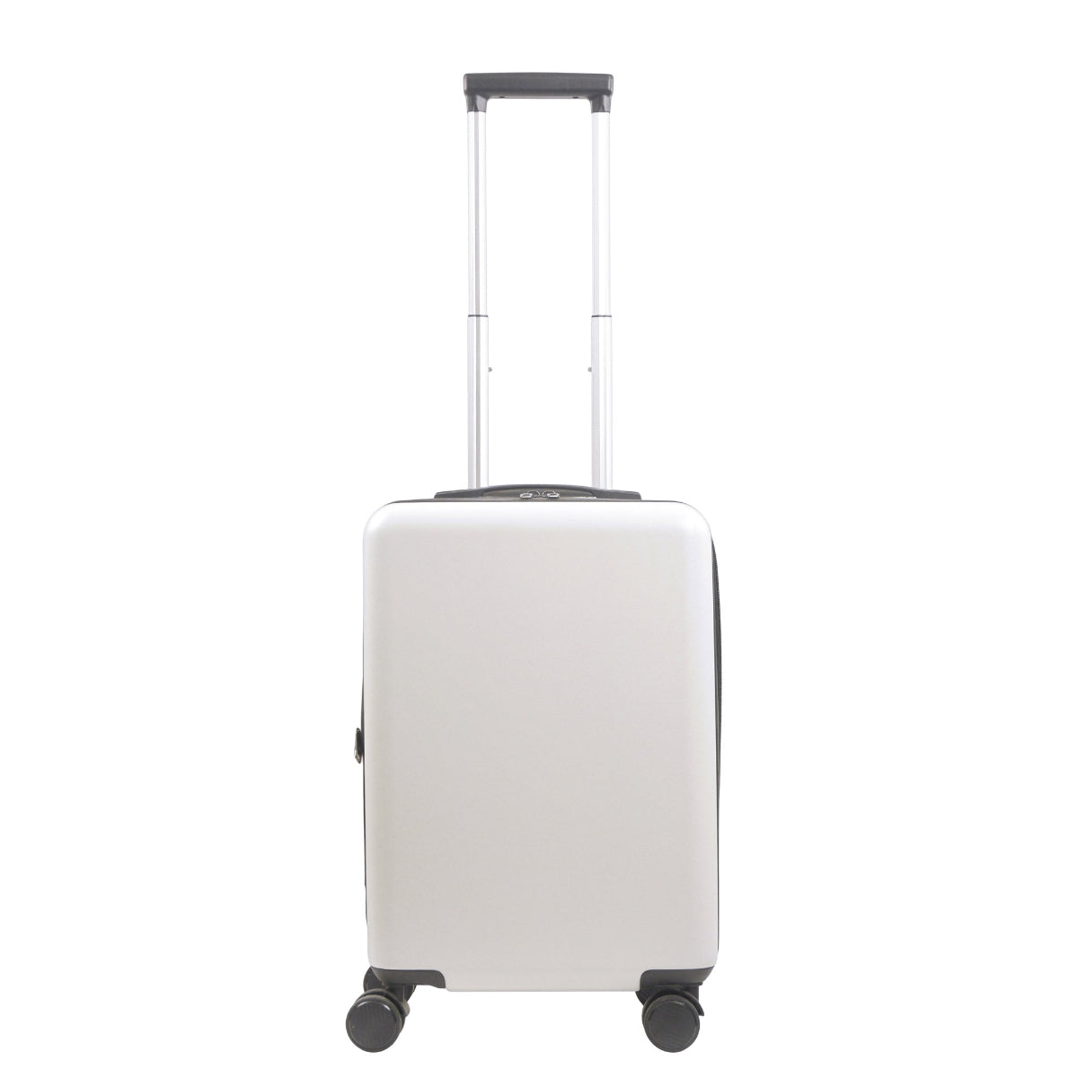 REVOLUTION 22.5" white carry-on luggage spinner suitcase. This sleek and durable carry-on features a hard-shell exterior to protect your essentials.