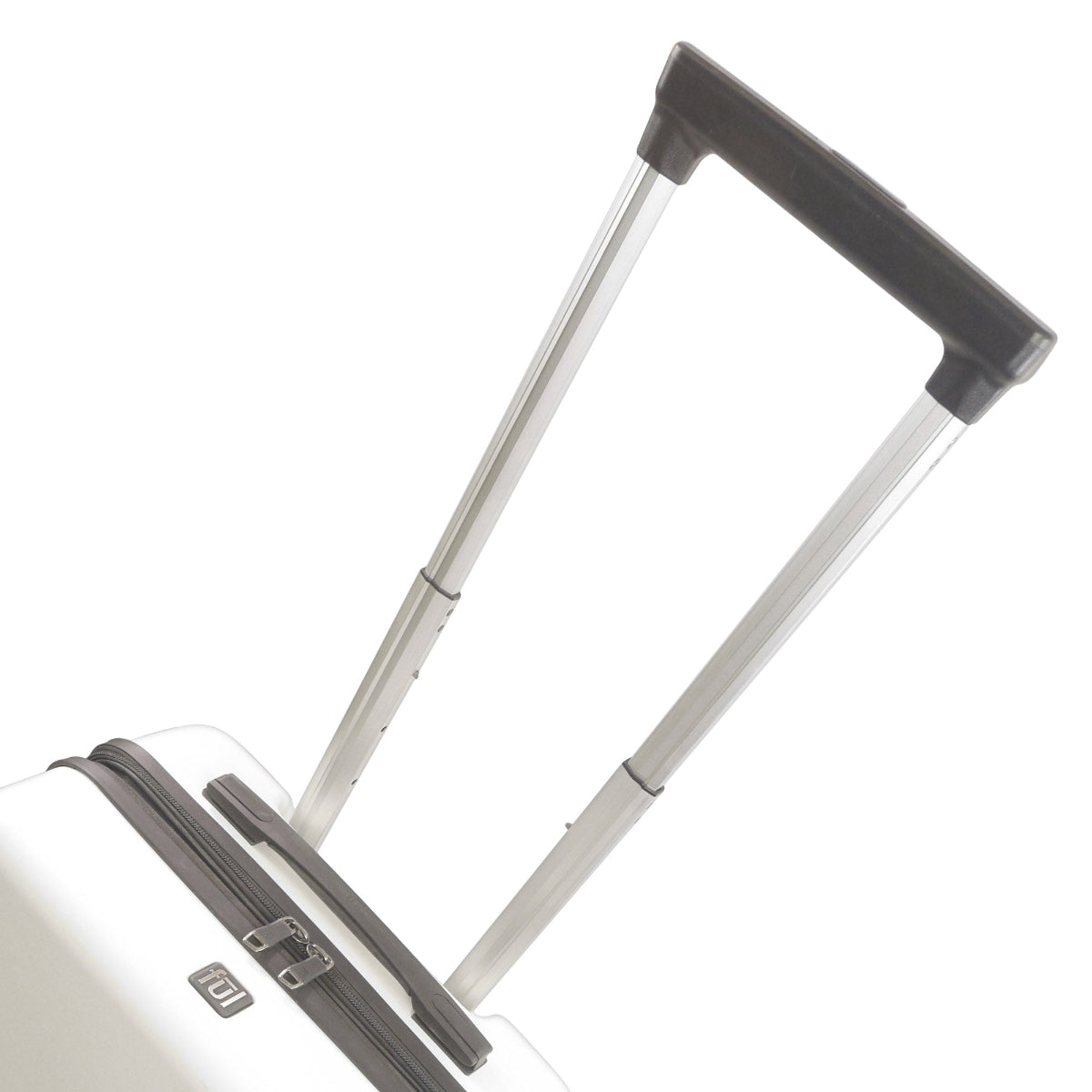 REVOLUTION 22.5" white carry-on luggage spinner suitcase. This sleek and durable carry-on features a hard-shell exterior to protect your essentials.