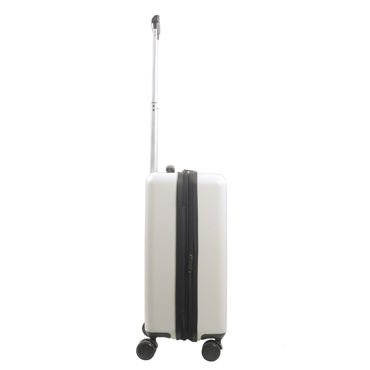 REVOLUTION 22.5" white carry-on luggage spinner suitcase. This sleek and durable carry-on features a hard-shell exterior to protect your essentials.