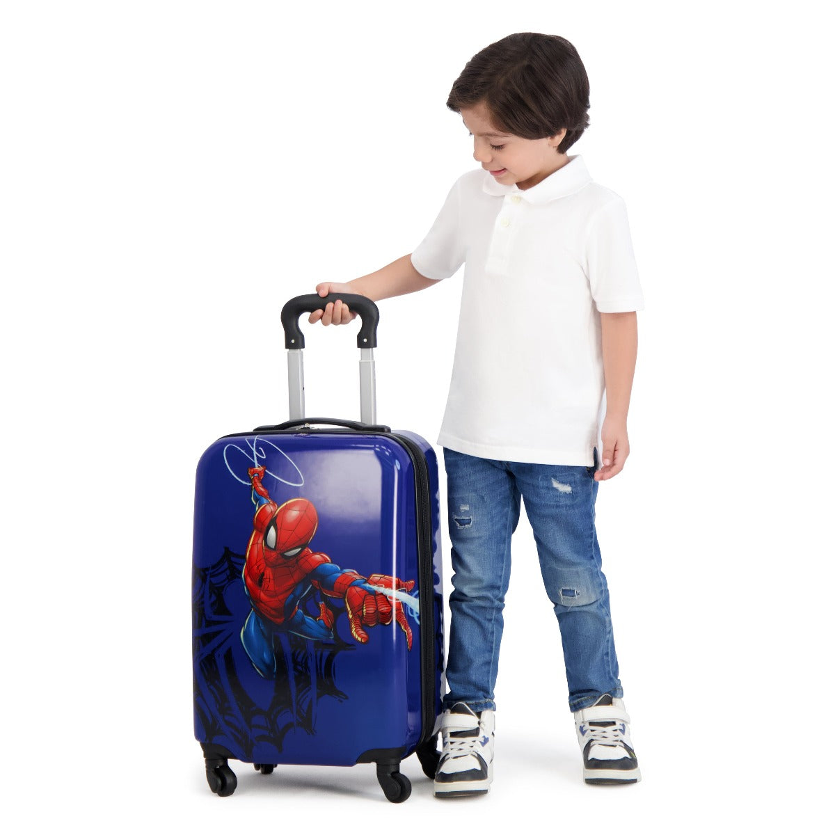 Kids Blue Ful Marvel Spiderman web 21" carry-on hard shell spinner suitcase rolling luggage for traveling