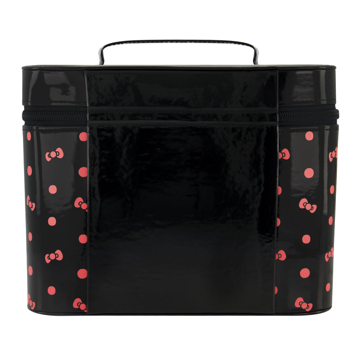 Sanrio Hello Kitty black large cosmetic case organizer featuring a sleek black patent finish with an adorable Hello Kitty peeking design