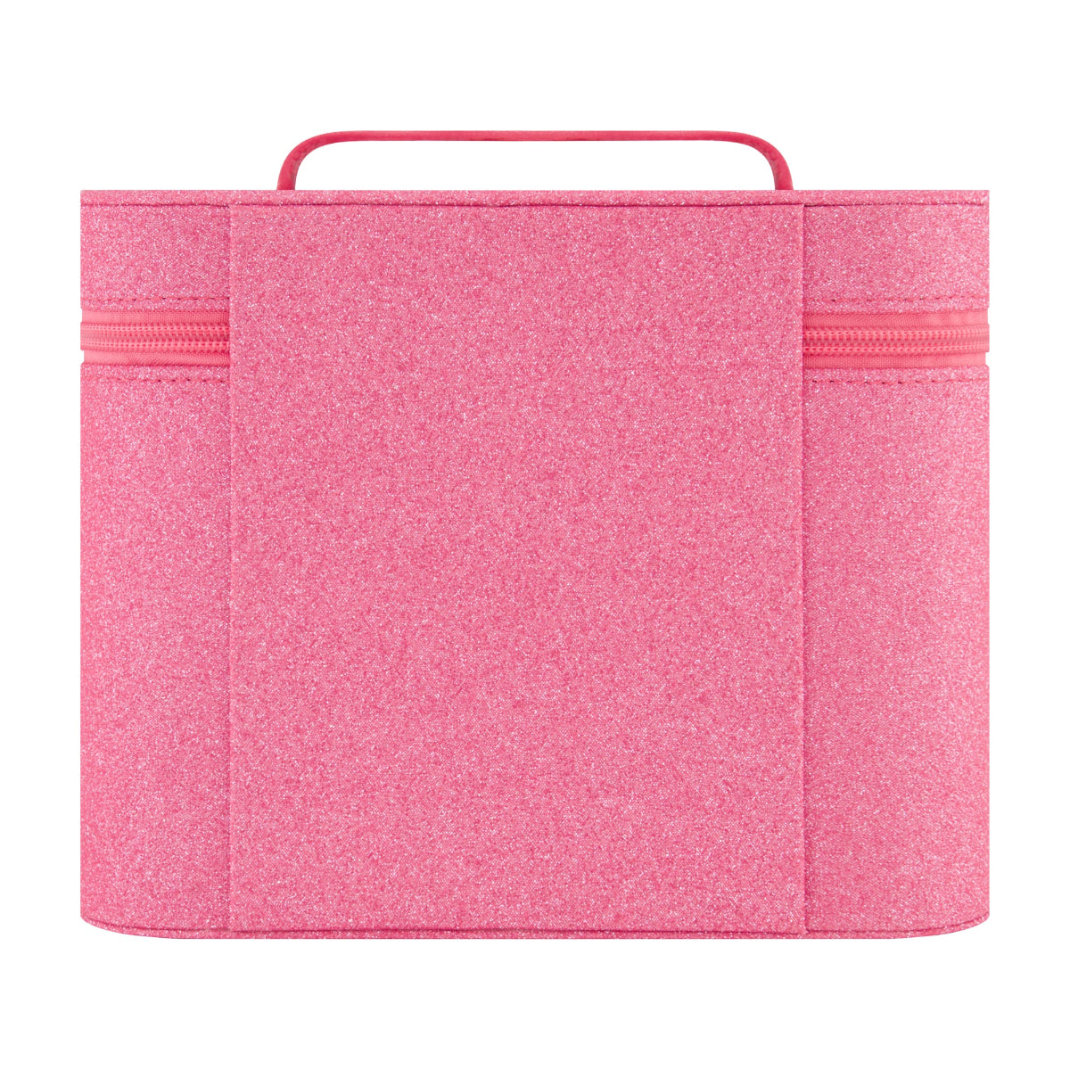 Sanrio Hello Kitty pink large cosmetic case! Designed for fans of Hello Kitty, this sparkling pink organizer features a glittery exterior with a bold Hello Kitty outline and logo