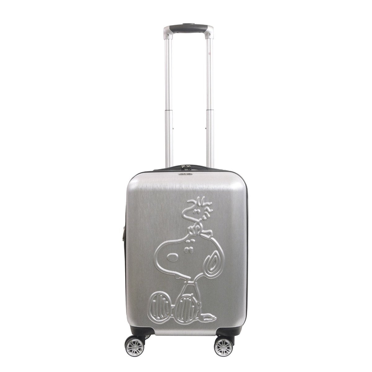 Peanuts Snoopy & Woodstock embossed molded textured hard-sided 22" carryon silver carry-on spinner suitcase rolling luggage by Ful