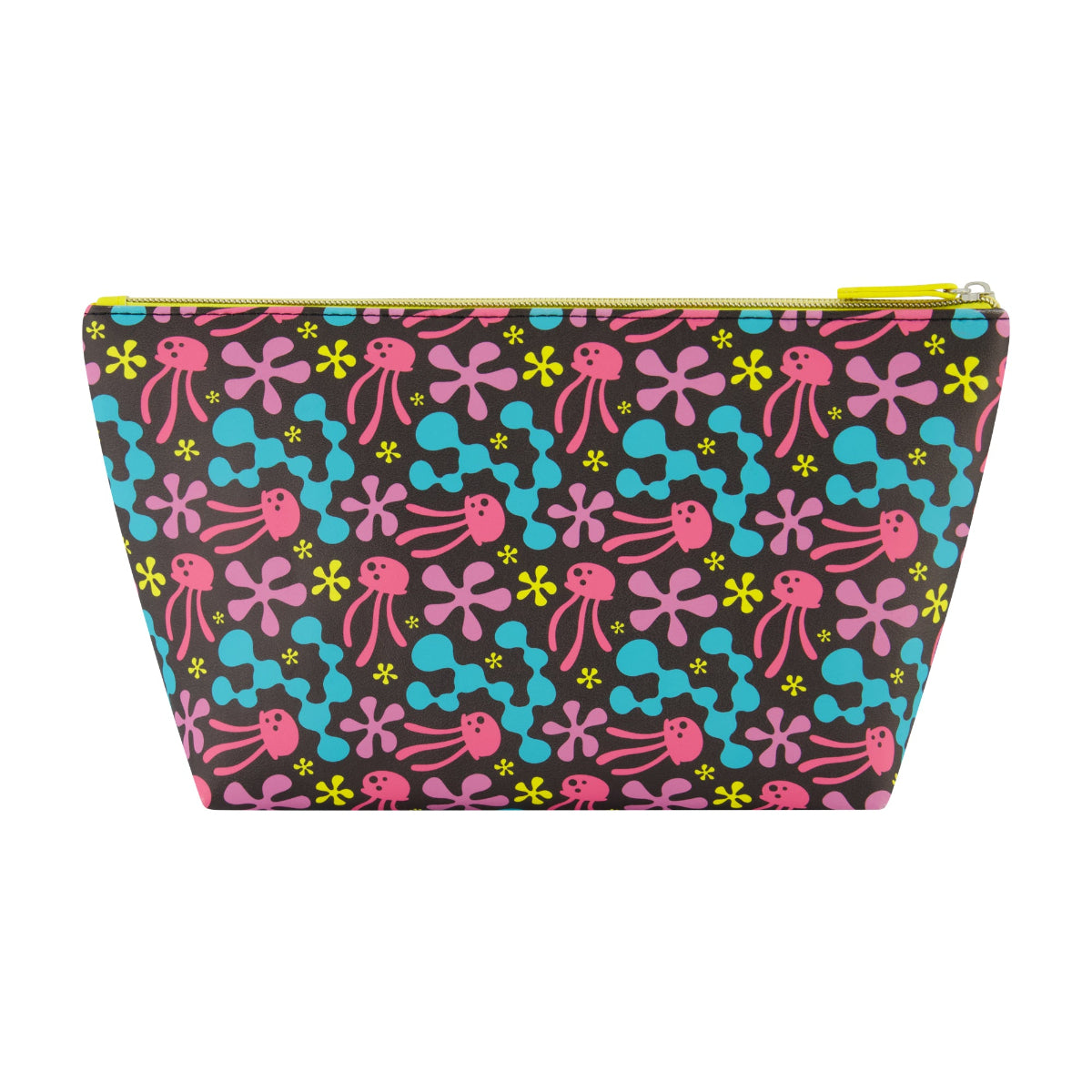 SpongeBob SquarePants Jellyfish Fields Cosmetic Bag featuring a bright and playful all-over print of SpongeBob surrounded by colorful jellyfish and underwater florals
