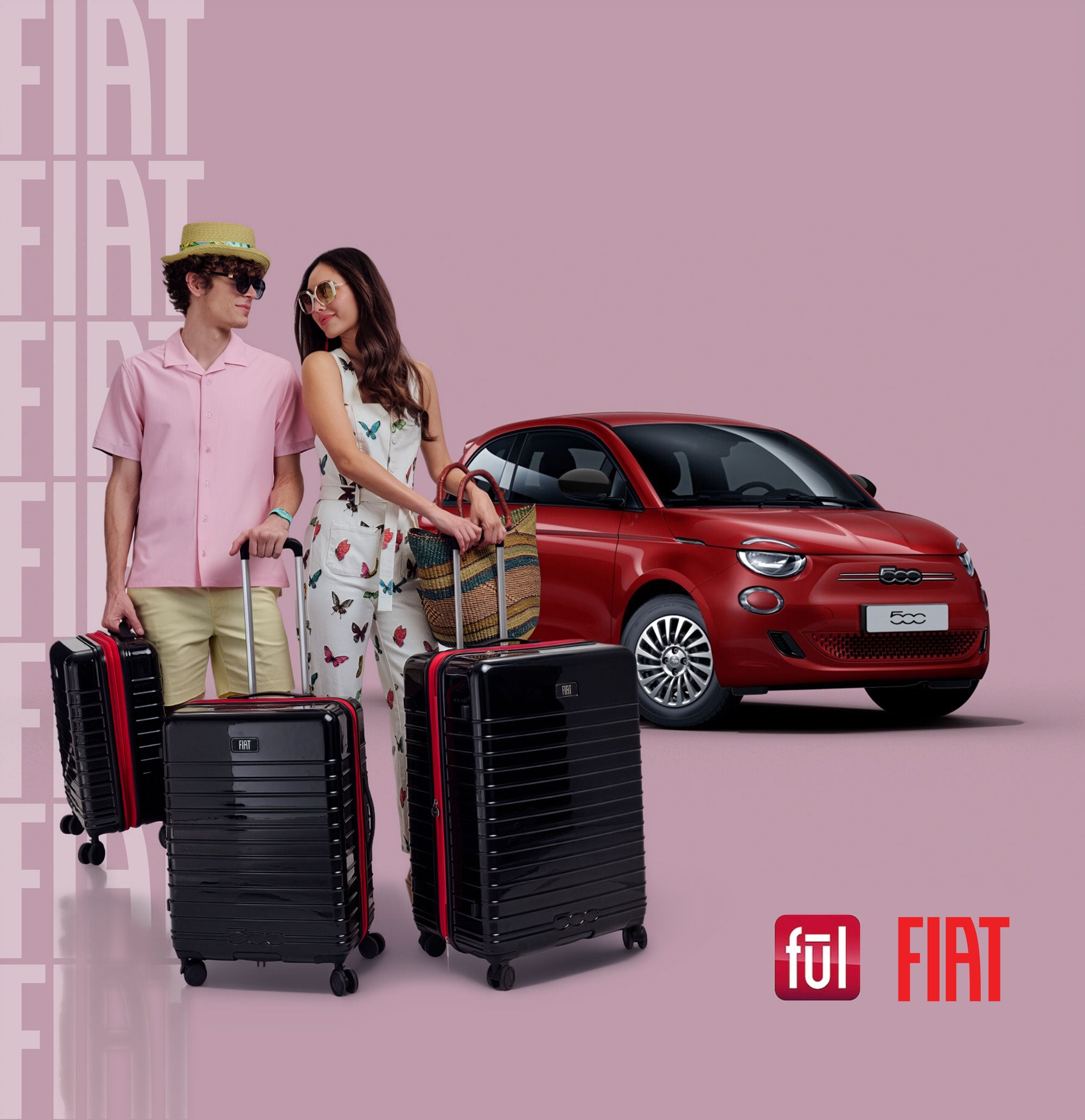 Fiat 500 x FUL 3-Piece Expandable Hardside Spinner Luggage Set – 22", 26.5", 31.5", Black