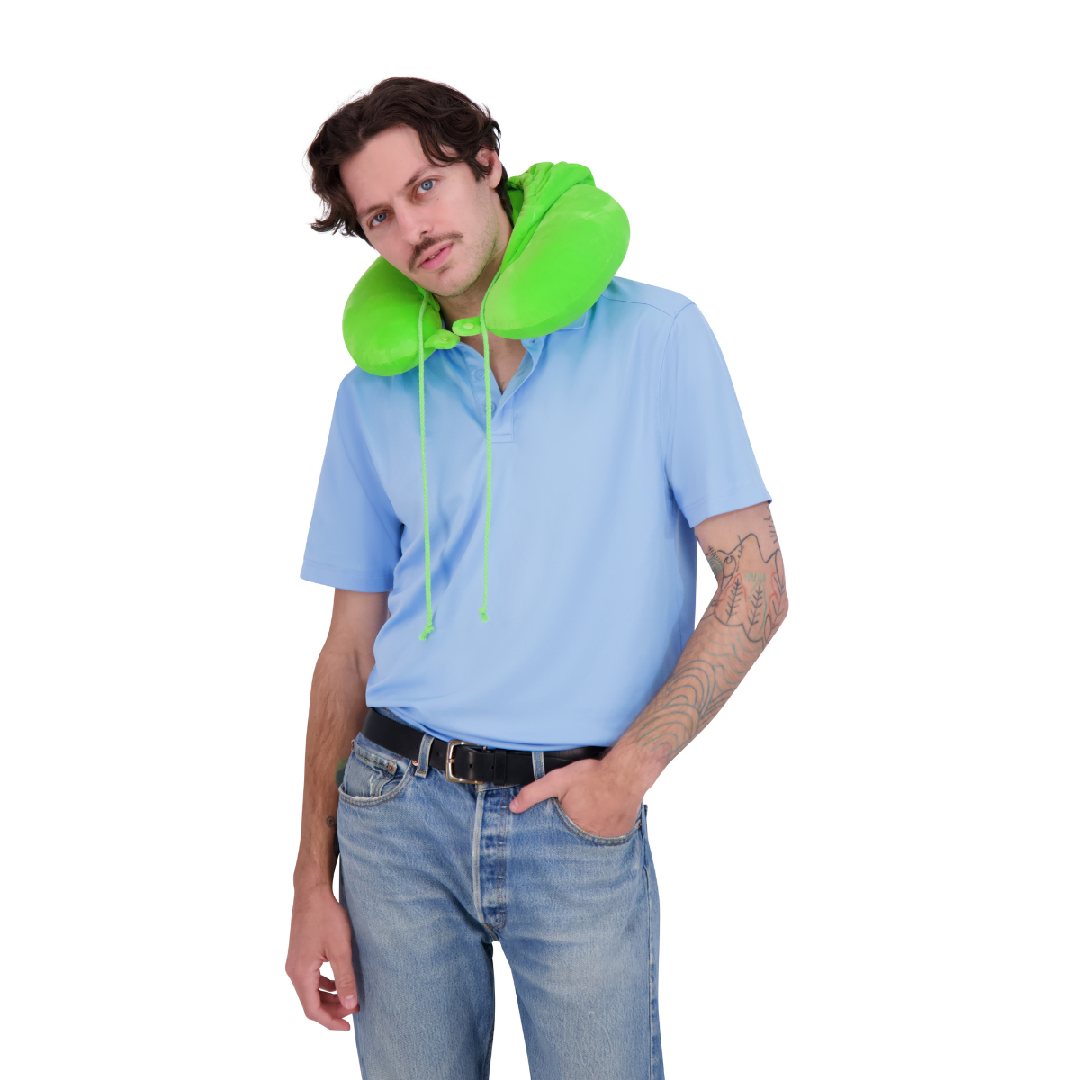 Neon Green Ful GIR Hooded Travel Neck Pillow with ears