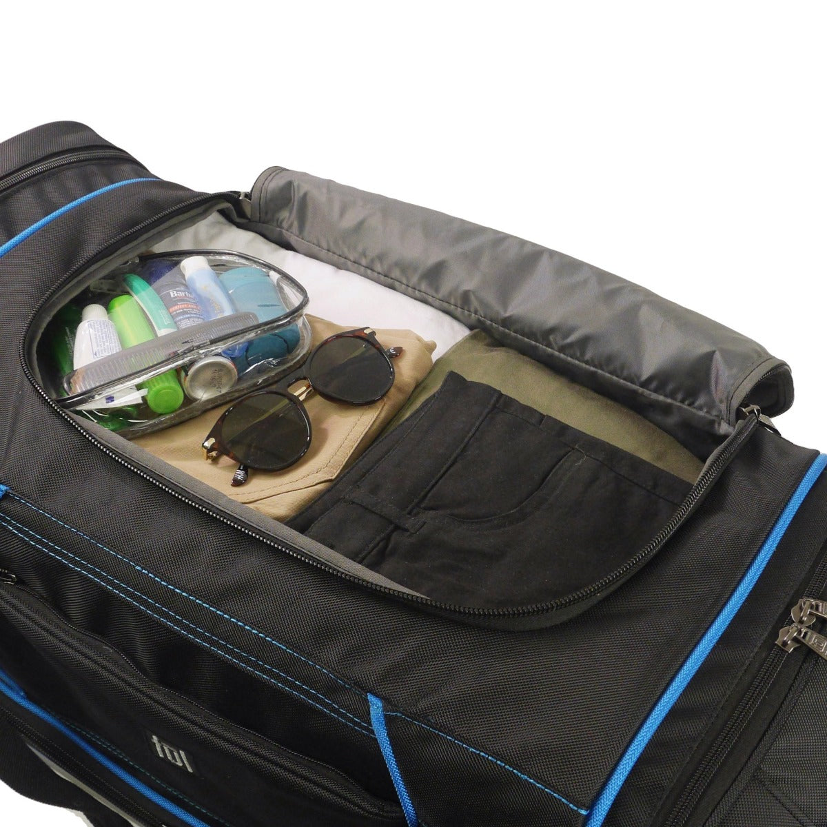 Black Ful Workhorse 30" Extra Large Split Level Wheeled Carry-on Rolling Duffle Bag Black Interior