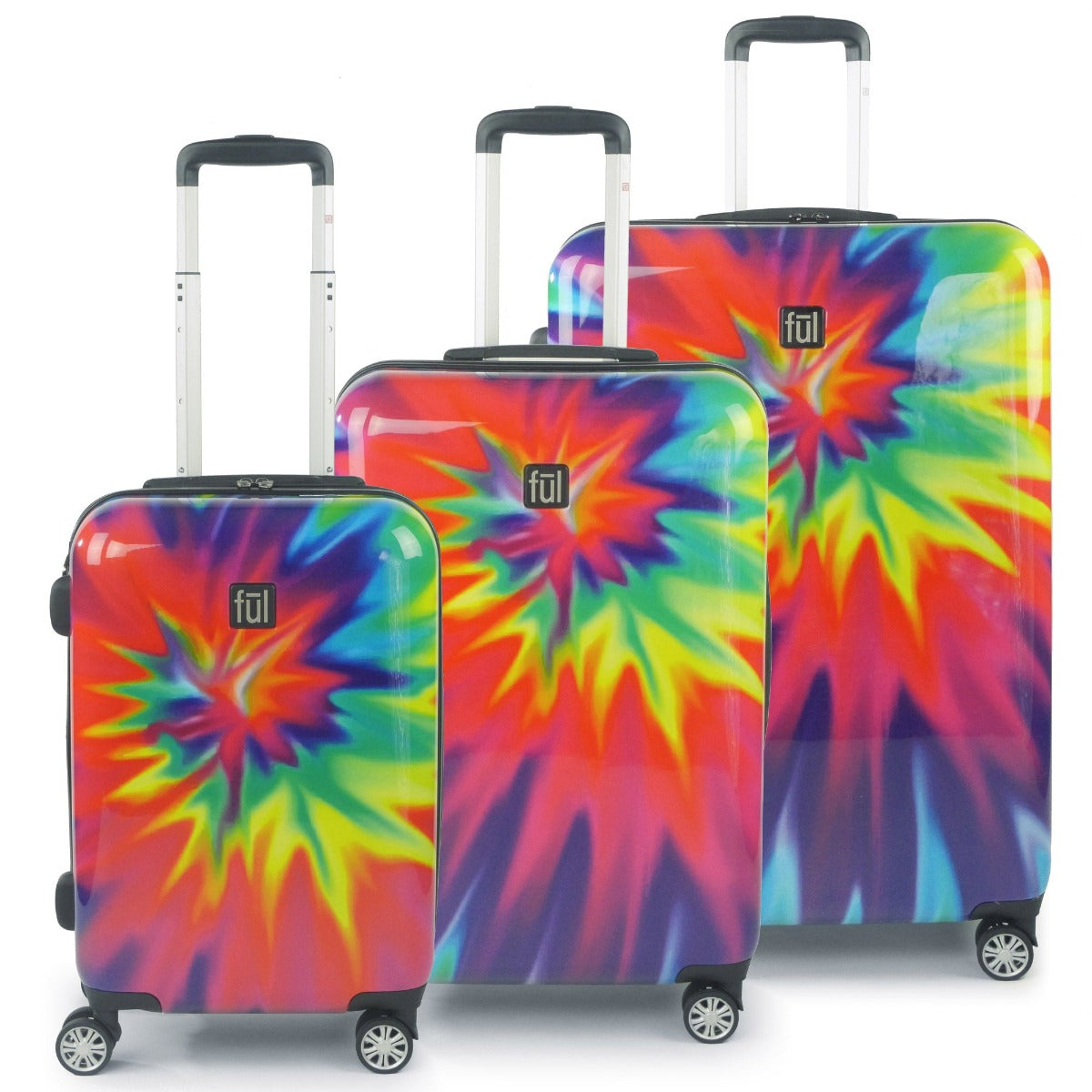 Tie dye Rainbow Swirl Ful Hard sided 3 Pc Rolling Luggage Set 22" 24" 28" On Sale $50 off