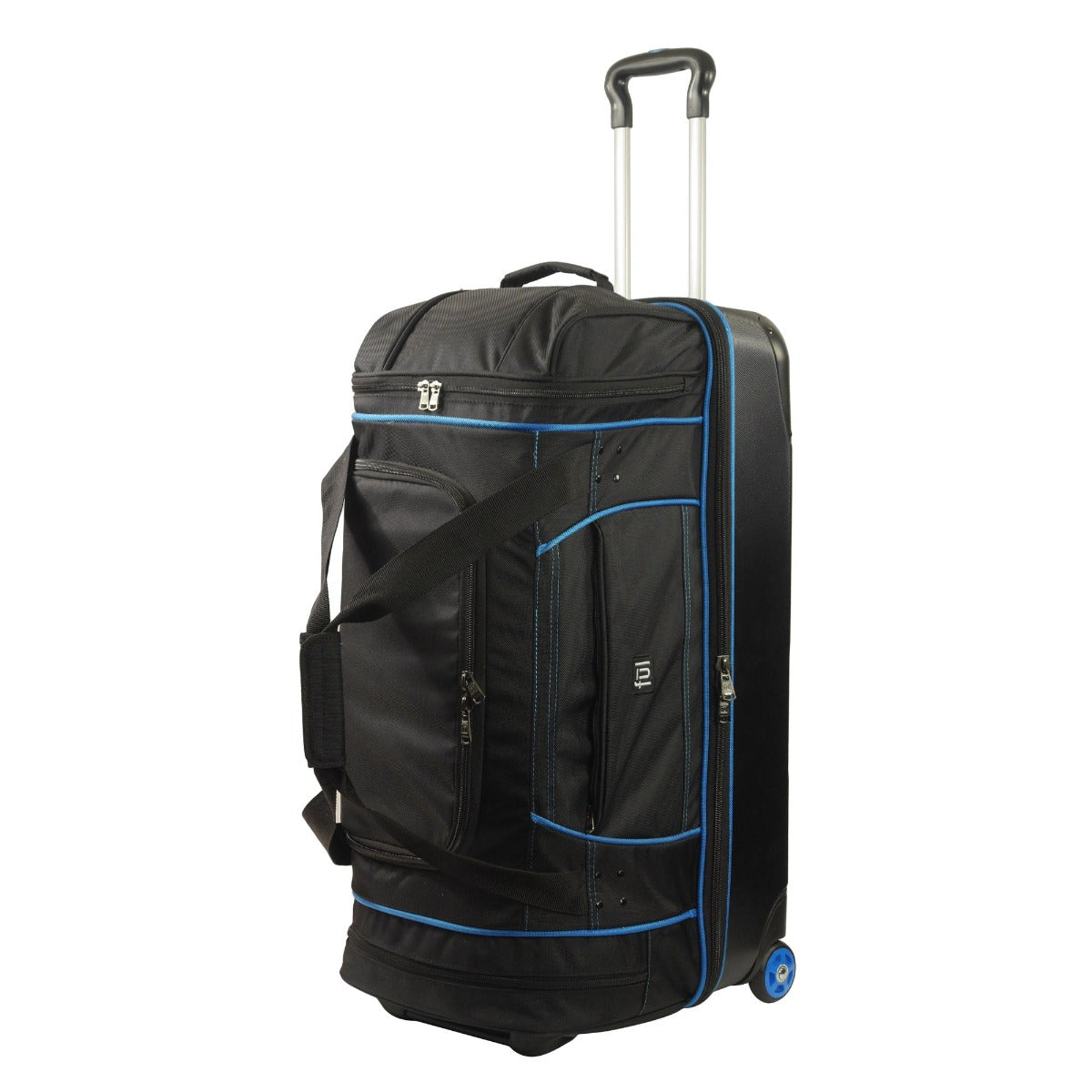 Black Ful Workhorse 30" Extra Large Split Level Wheeled Carry-on Rolling Duffle Bag Black with Blue Details