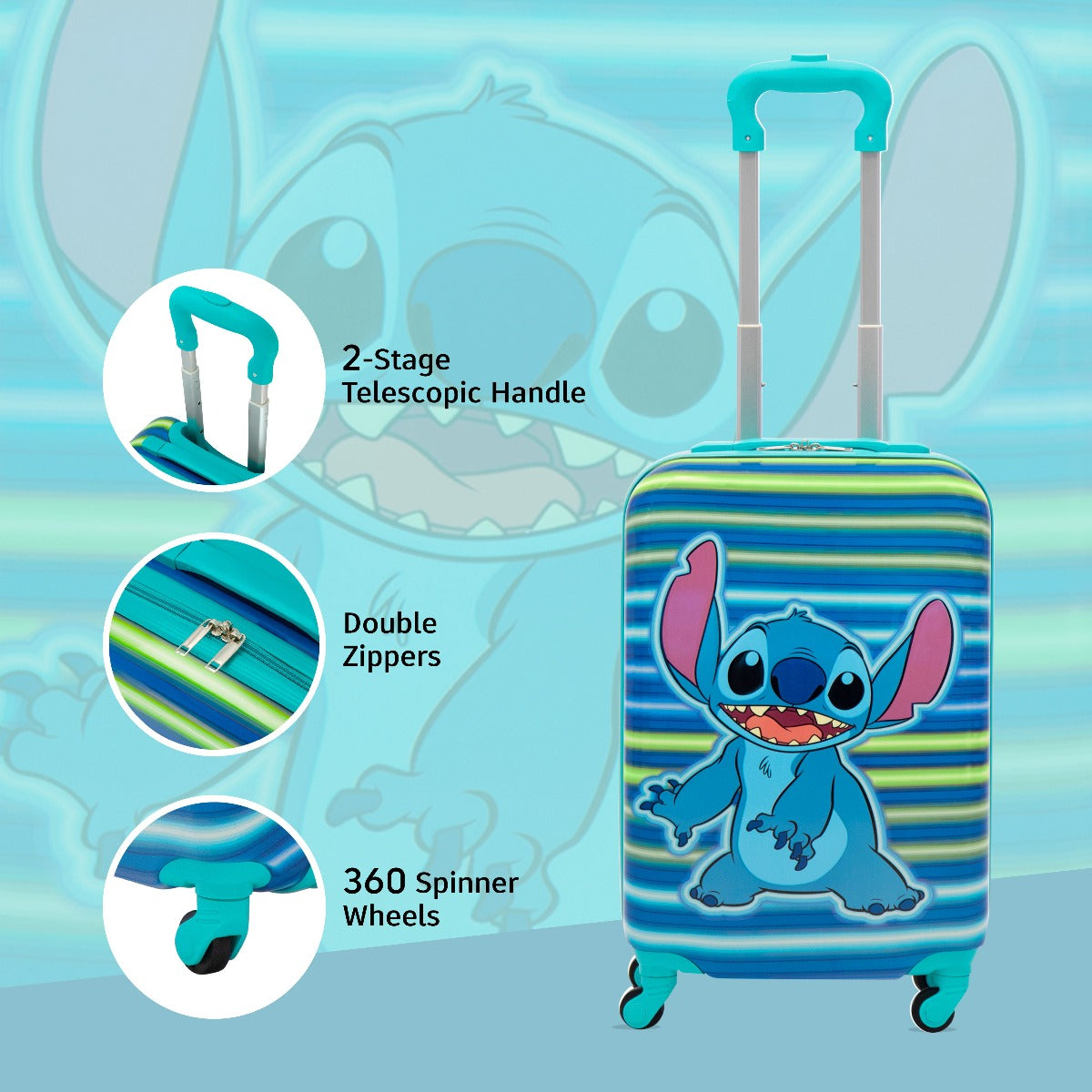 Disney Ful Stitch Neon Stripe Hardside Spinner Suitcase - Blue 21" Best Carry On Luggage for Kids